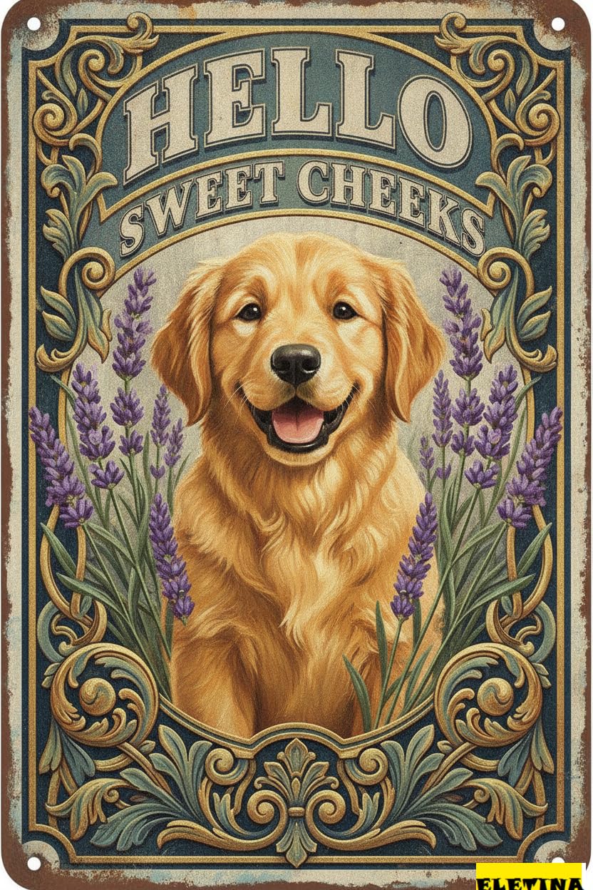 Hello Sweet Cheeks Golden Retriever Tin Sign, 12x8 Inch