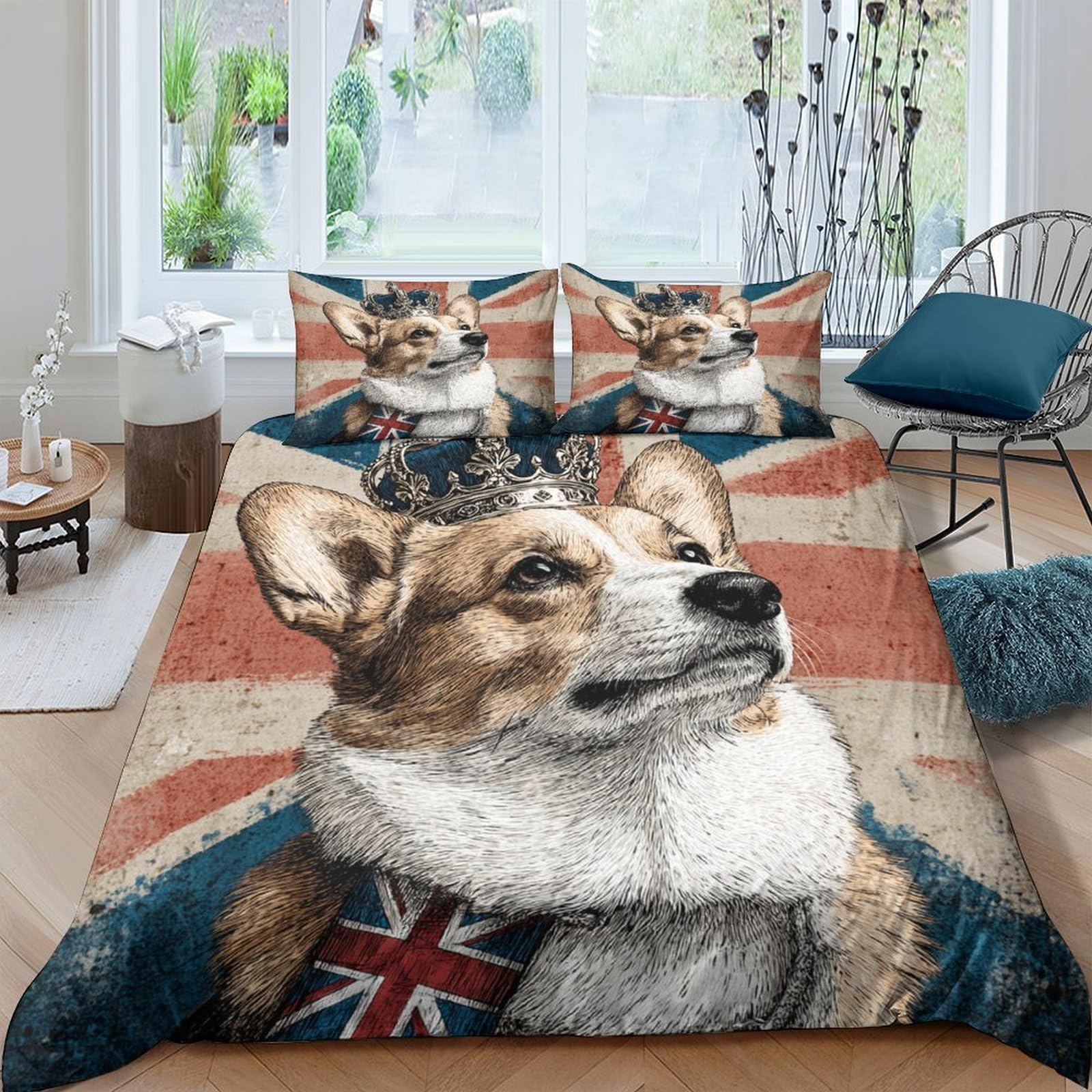 Ctjqhvkz Style-2 3D Printed Corgi British Flag Fitted Sheet Microfiber Non Slip Bed Cover For Bedroom Guest Room Dorm Decor Single（135X200cm）