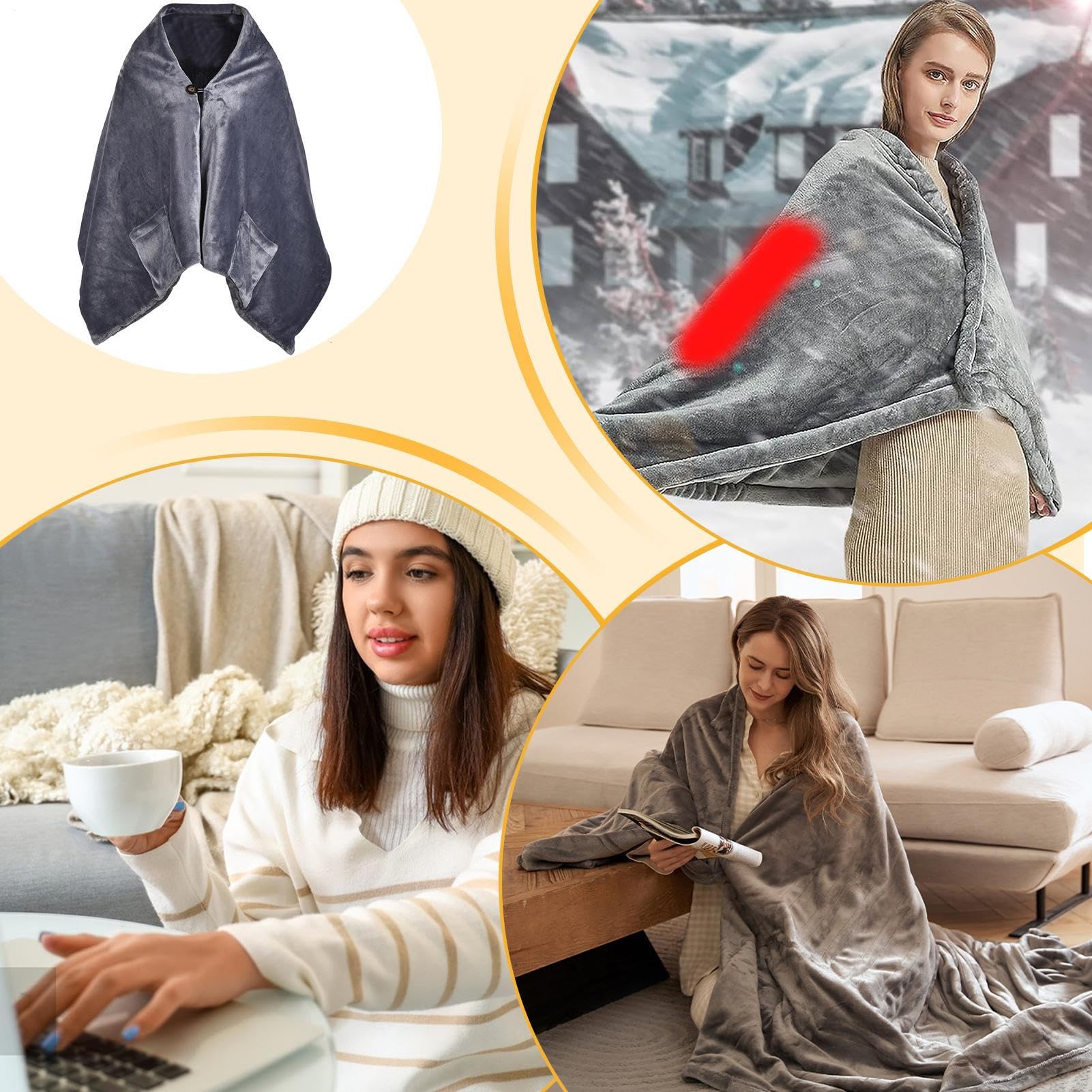 Sciarpa Riscaldabile,Sciarpa Elettrica Riscaldabile per Donne a | USB | Coperta Riscaldante con Protezione Surriscaldamento per Lavorare Leggere Riposare in Climi Freddi