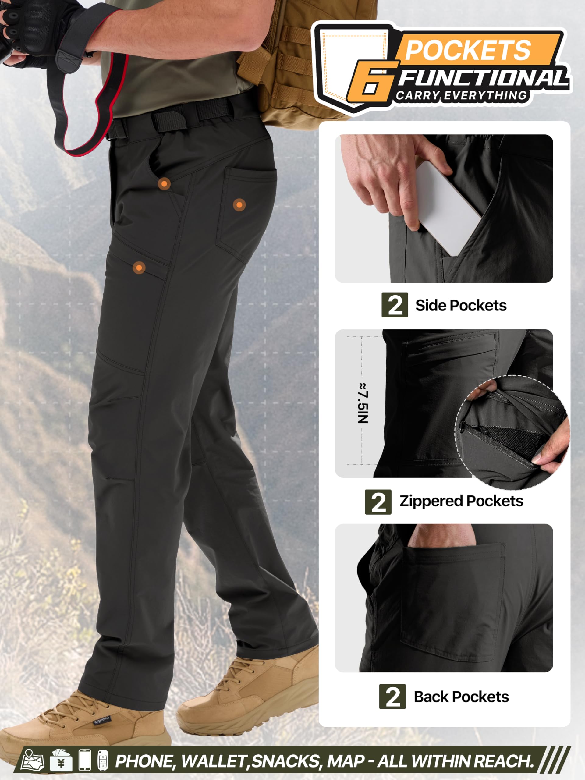 Free Soldier Pantaloni Termici da Uomo in Pile con Isolamento Termico, Impermeabili, per Esterni, Pioggia, Escursionismo