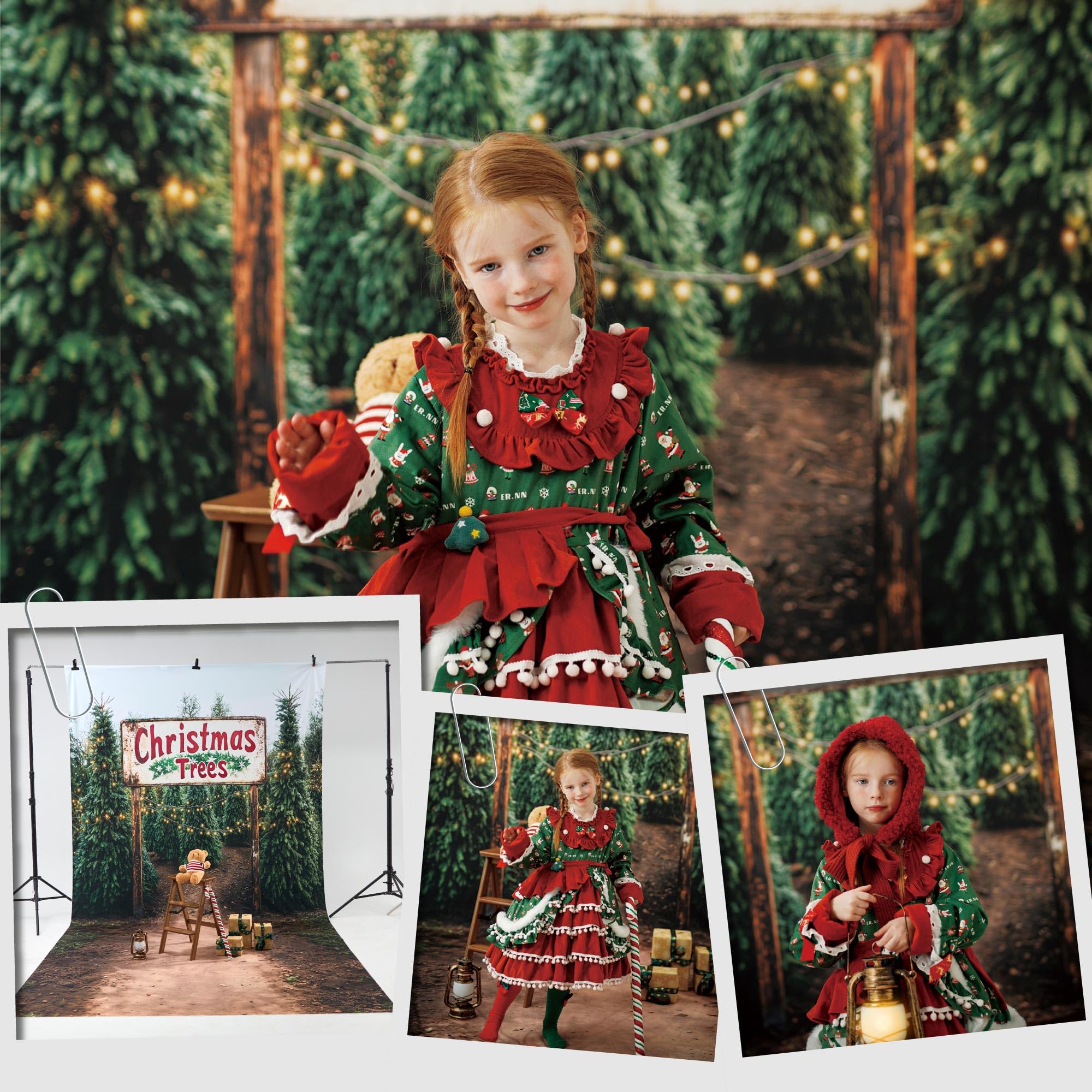 Toile de fond de forêt de Noël Kate avec 11 accessoires photo pour enfants