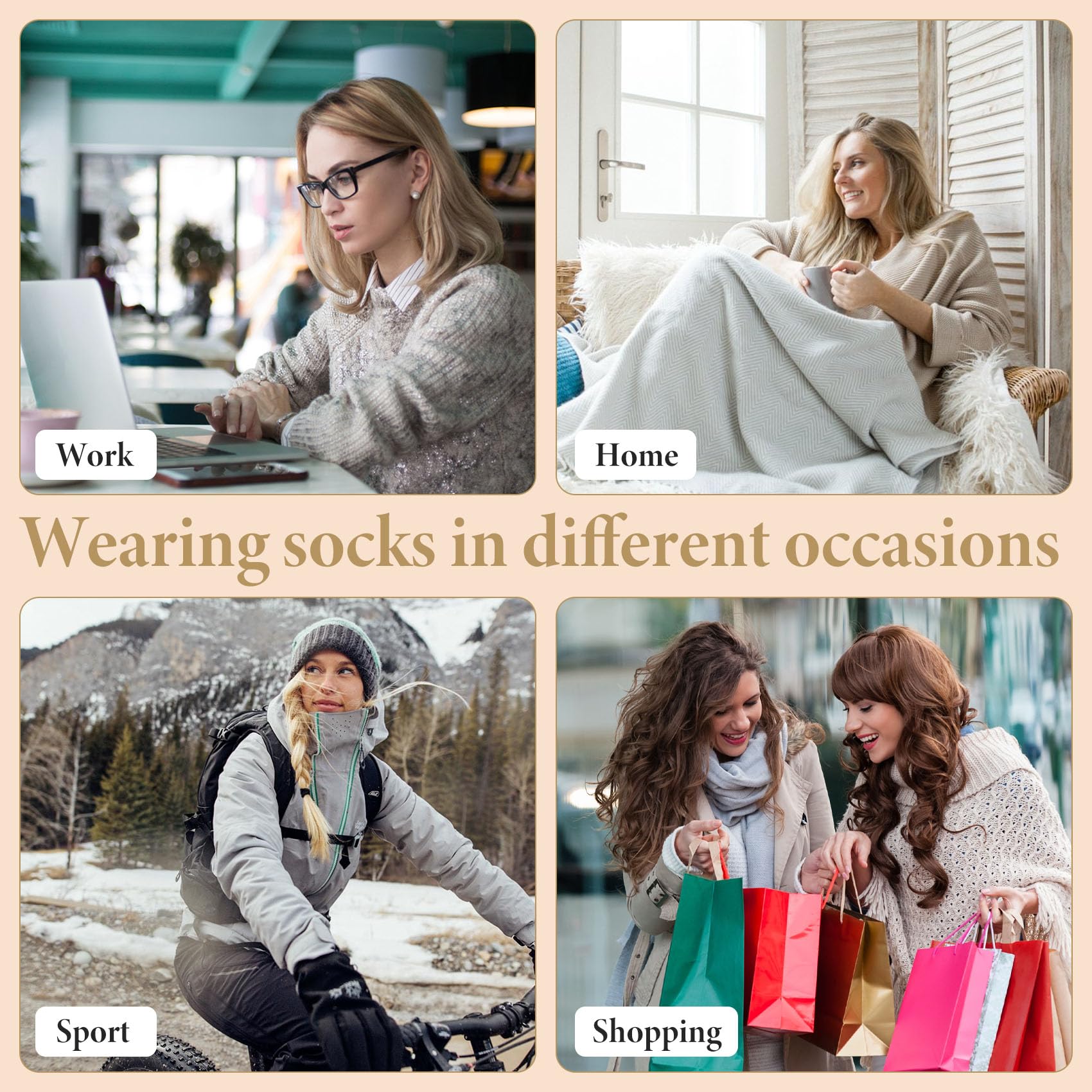 Justay 5 pares de calcetines altos hasta la rodilla para mujer, calcetines cálidos de invierno, calcetines largos de punto térmico suaves para mujer