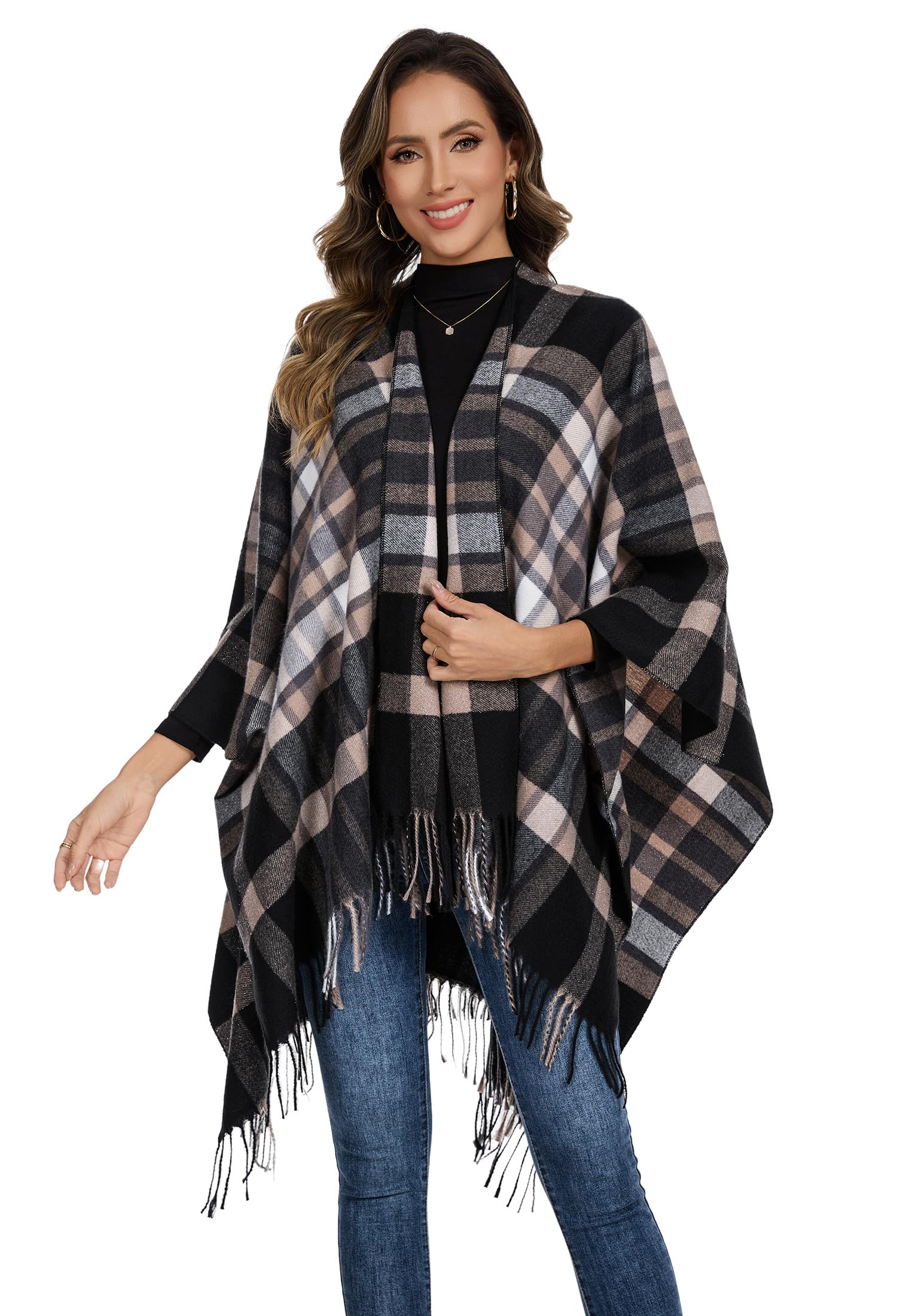 colornival Elegante Mantella da Donna con Fronte Aperto Poncho Morbido, Adatto per Primavera, Autunno e Inverno