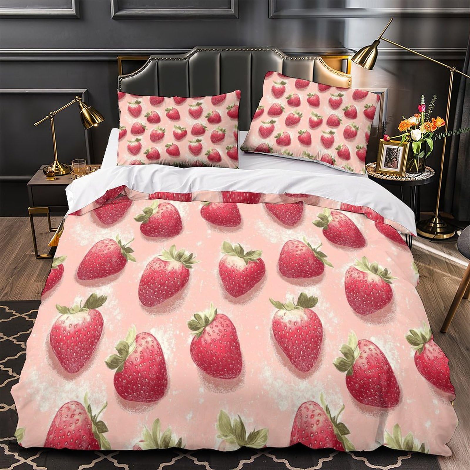 Housse de couette fraise pour chambre d'enfant lit simple déco fraîche 135x200