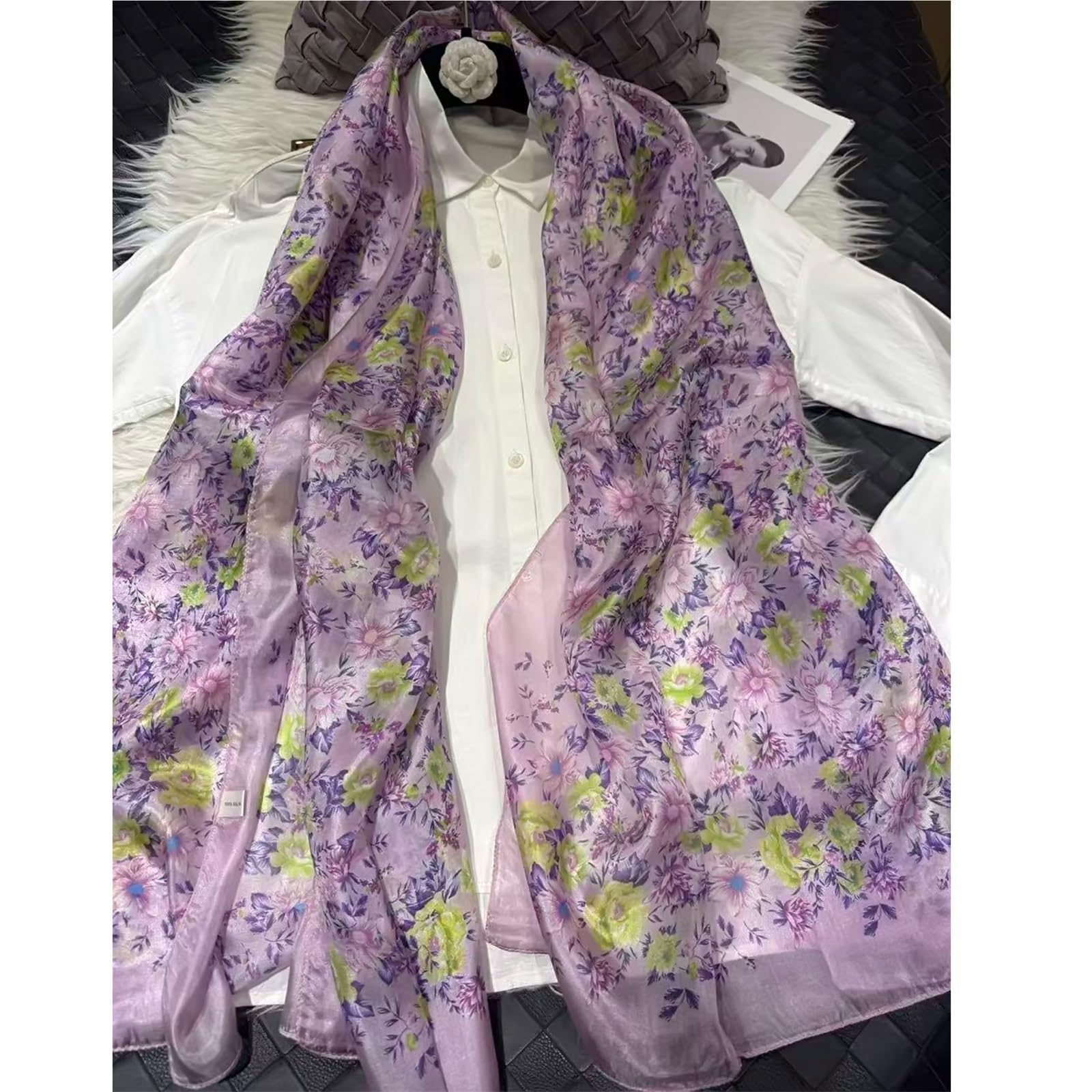 Sciarpe Per Stagione Calda Sciarpa di seta floreale Scialle Accessori femminili Sciarpe lunghe da donna in primaverile Avvolge al collo alla moda