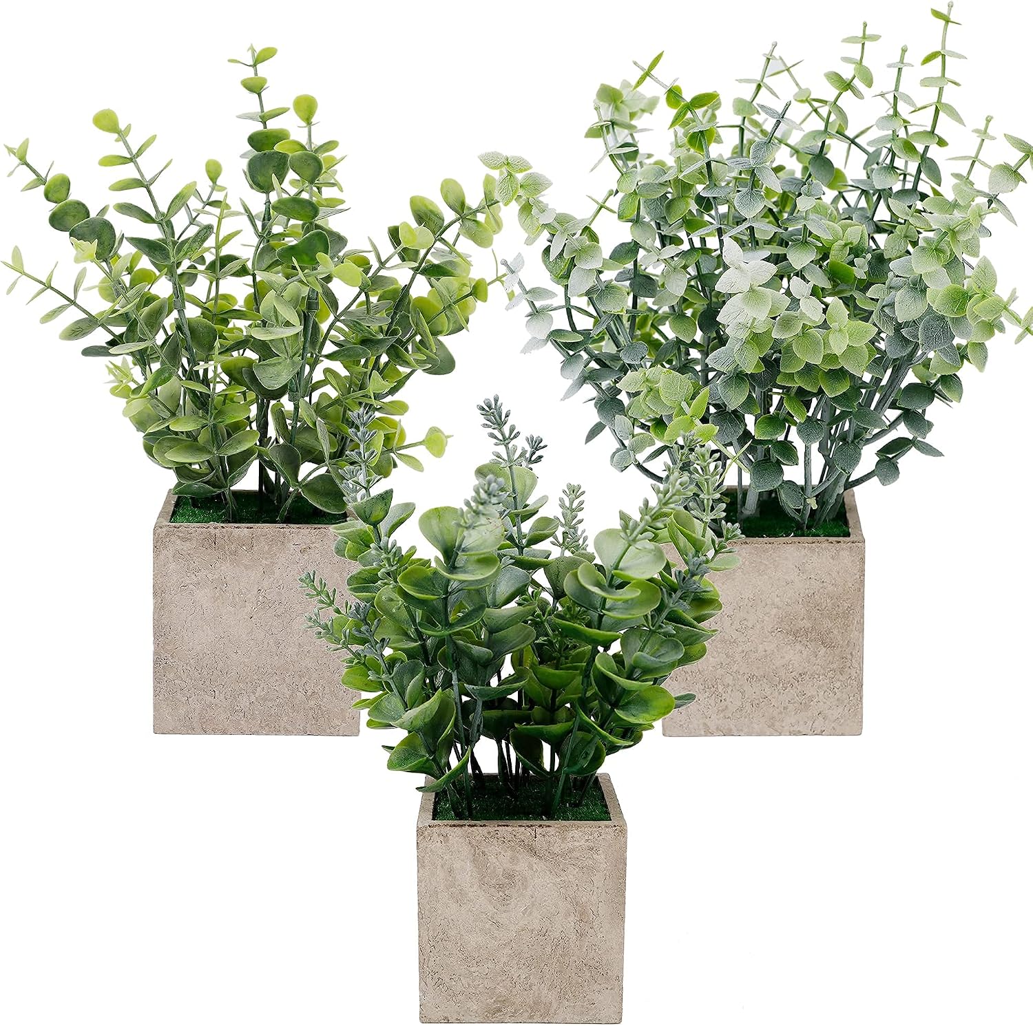 winemana Mini Potted Artificial Plants, Faux Plastic Eucalyptus Greenery in Pots, Green Plants Decor for Home Bathroom Office Farmhouse Desk Shelf Centerpiece Decoration, Set of 3