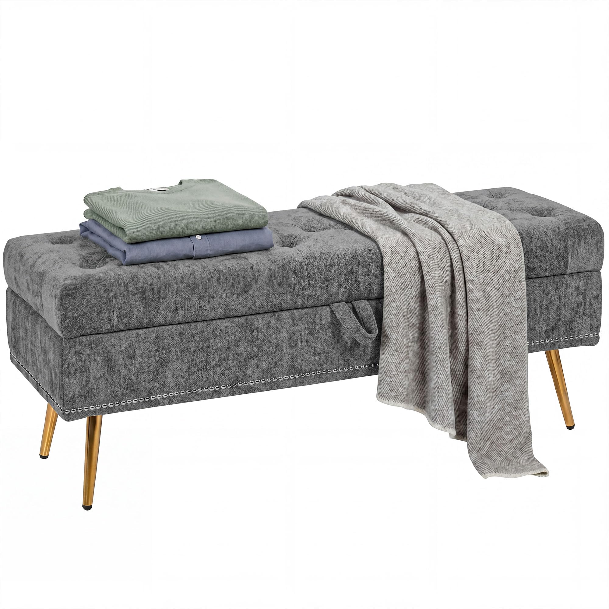 HOMCOM Storage Ottoman Chenille Upholstered 114 x 41 x 45 cm Grey