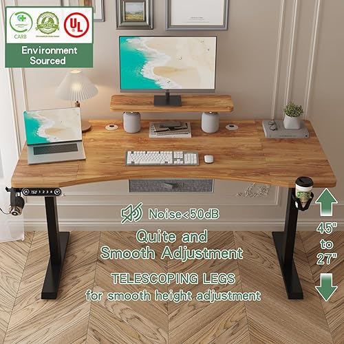 Miniatura 40 de Escritorio eléctrico de pie extragrande en forma de L de 63 x 28 pulgadas con un cajón, escritorio de oficina en casa con espacio de almacenamiento,