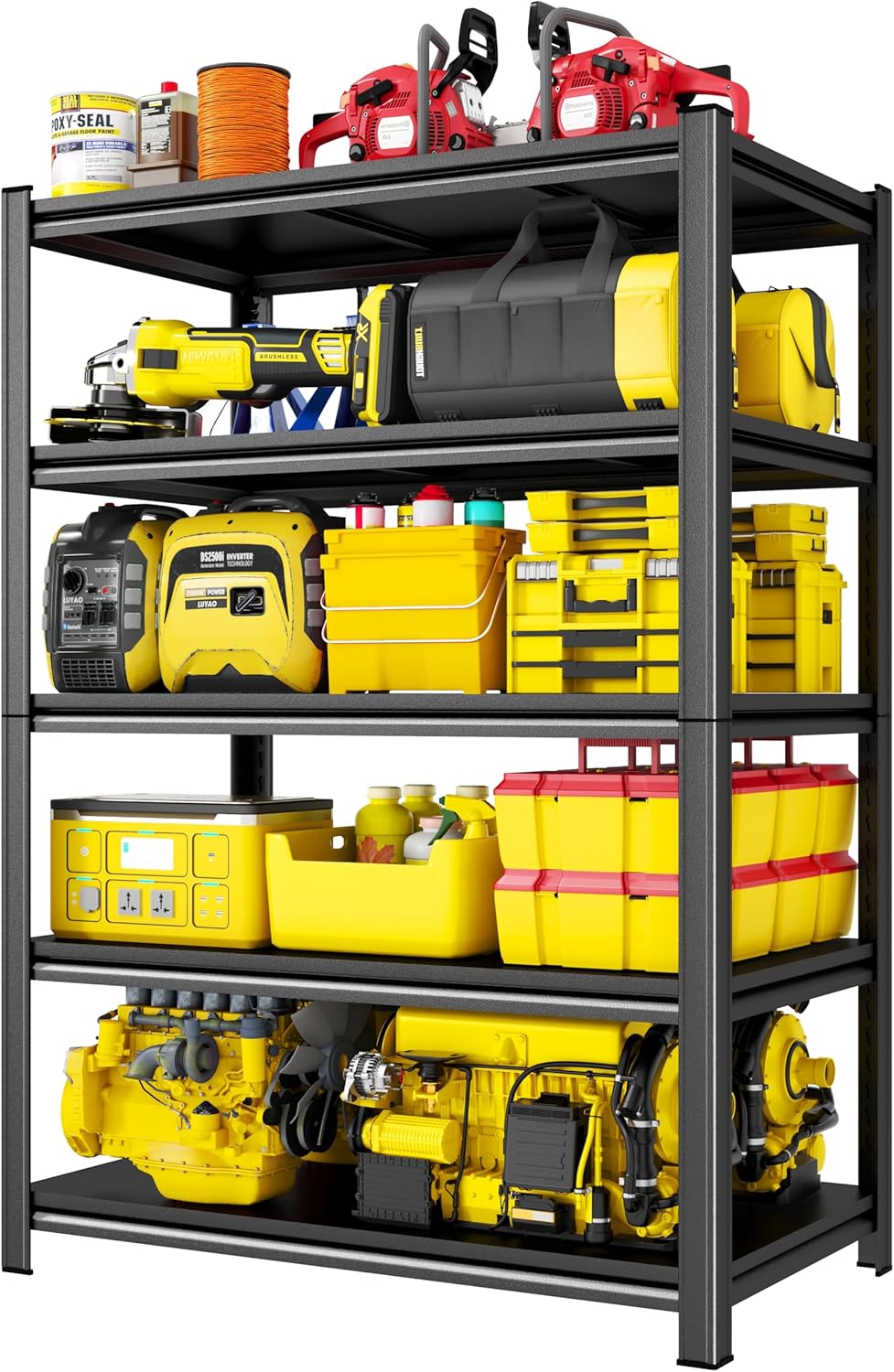 40" W Garage Shelving 3020LBS Storage Shelves 5 Tier Heavy Duty Shelving Adjustable Garage Shelves for Basement, Warehouse, Commercial, Easy Assemble, 40" W x 72" H x 18" D