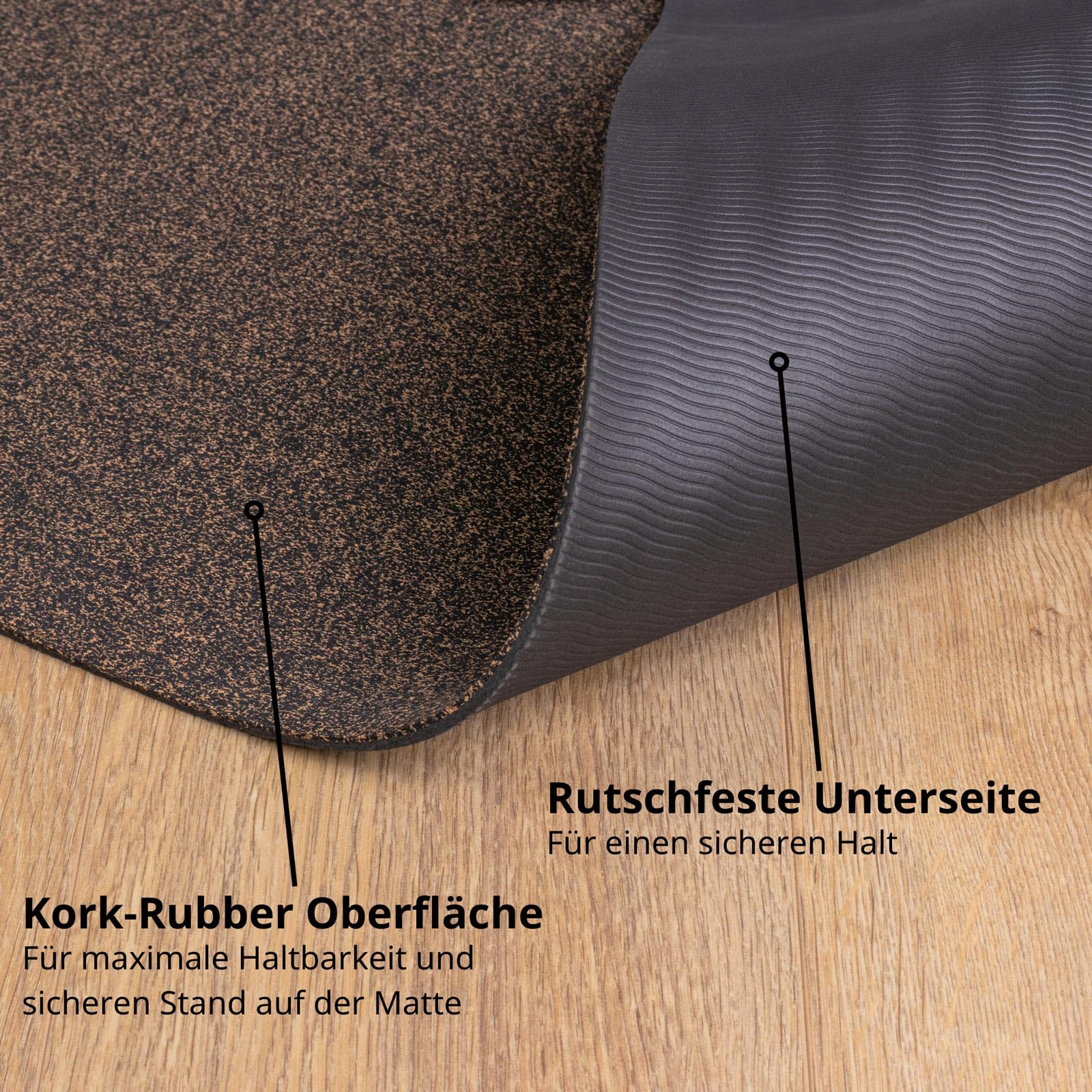 Deuser Yoga-Matte Hybrid Naturkautschuk/Kork/TPE SCHWARZ