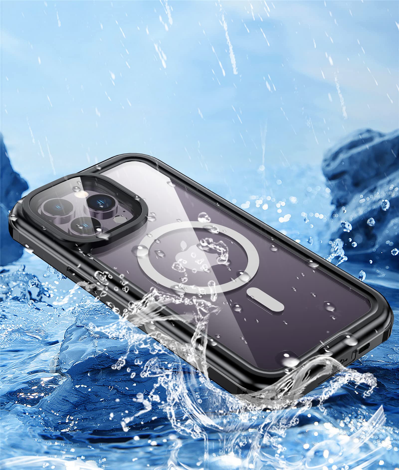 JLM Waterproof Phone Case Compatible with iPhone 14 Pro Max, MagSafe – Clear Case with Phone Screen Protector Ideal for Snorkeling, Beach, Pool – Shockproof Wireless Charging Waterproof Case