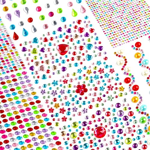 LOMIMOS 2337 calcomanías de gemas, diamantes de imitación acrílicos autoadhesivos, de formas variadas, calcomanías decorativas para manualidades,