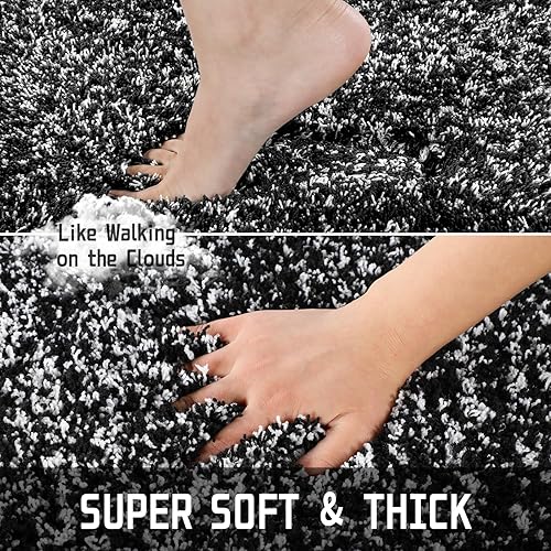 Miniatura 10 de Yimobra Juego de 2 alfombras de baño esponjosas con forma de U, alfombra de baño suave y cómoda antideslizante, alfombra de ducha de felpa gruesa,