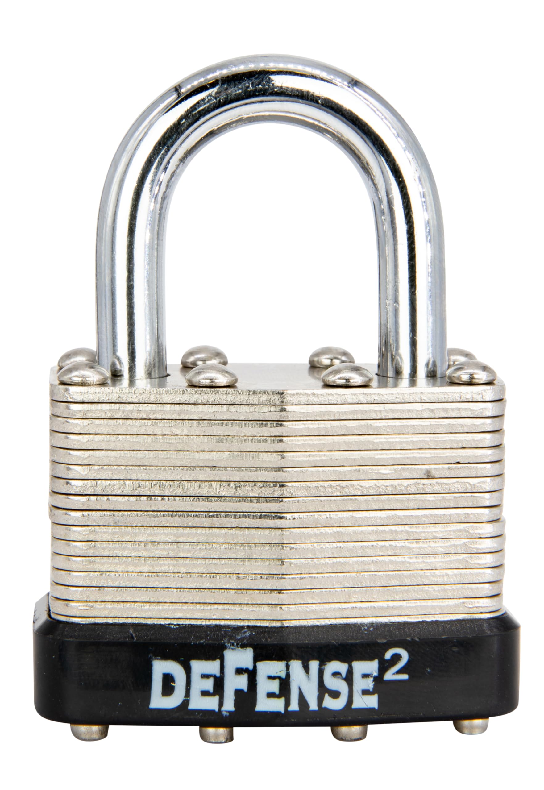 Defense2 Padlock with Key - 1 3/4 Inch Laminated Steel Keyed Lock with Hardened Steel Chrome-Plated Shackle, Pick Resistant Key Lock, Double Locking Levers, 4 Pack - 2 Keys Each