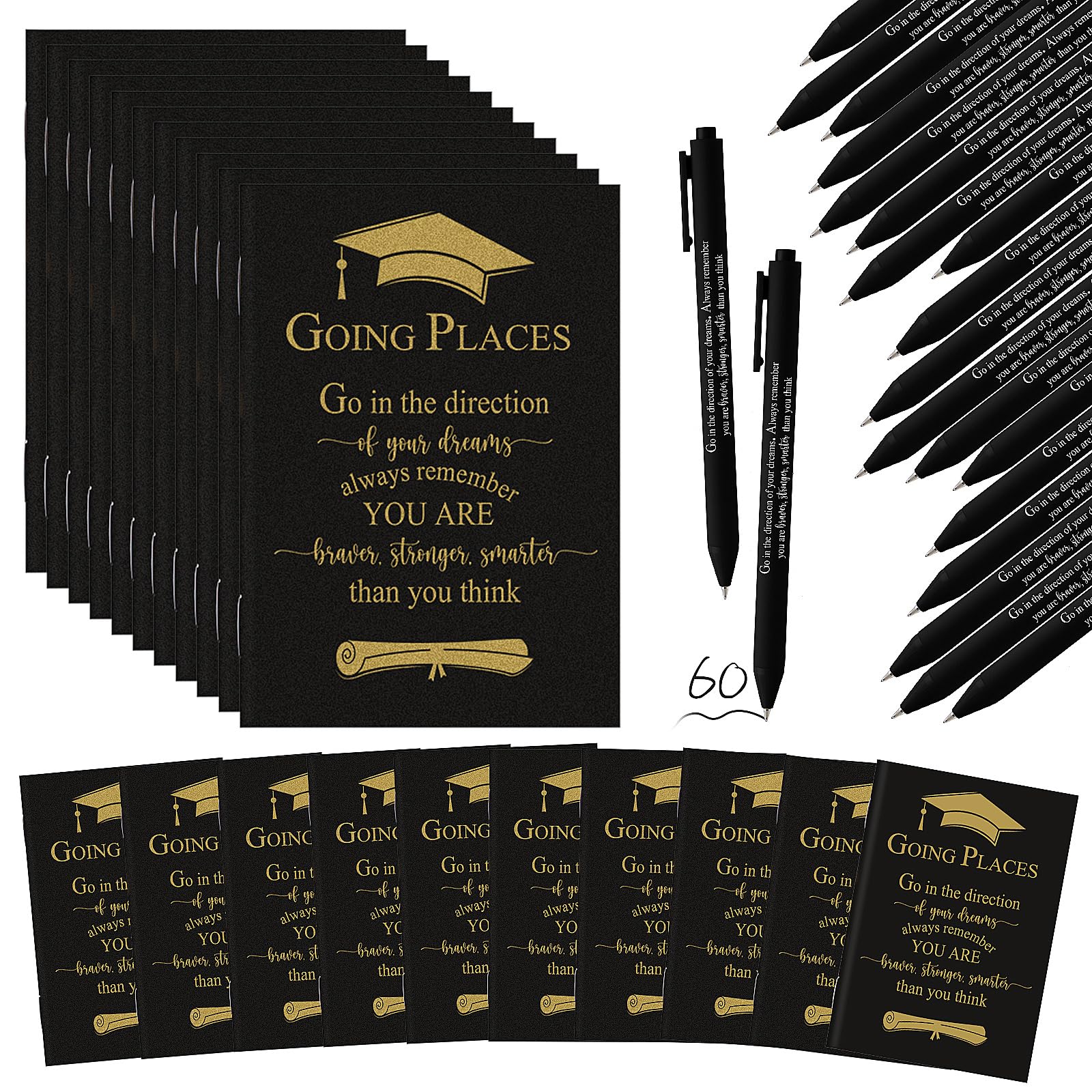 Kosiz 120 piezas de regalos de graduación, mini diario motivacional, bolígrafo de bambú inspirador, cuaderno de papel kraft retráctil de madera a granel para regalos universitarios de clase de 2025