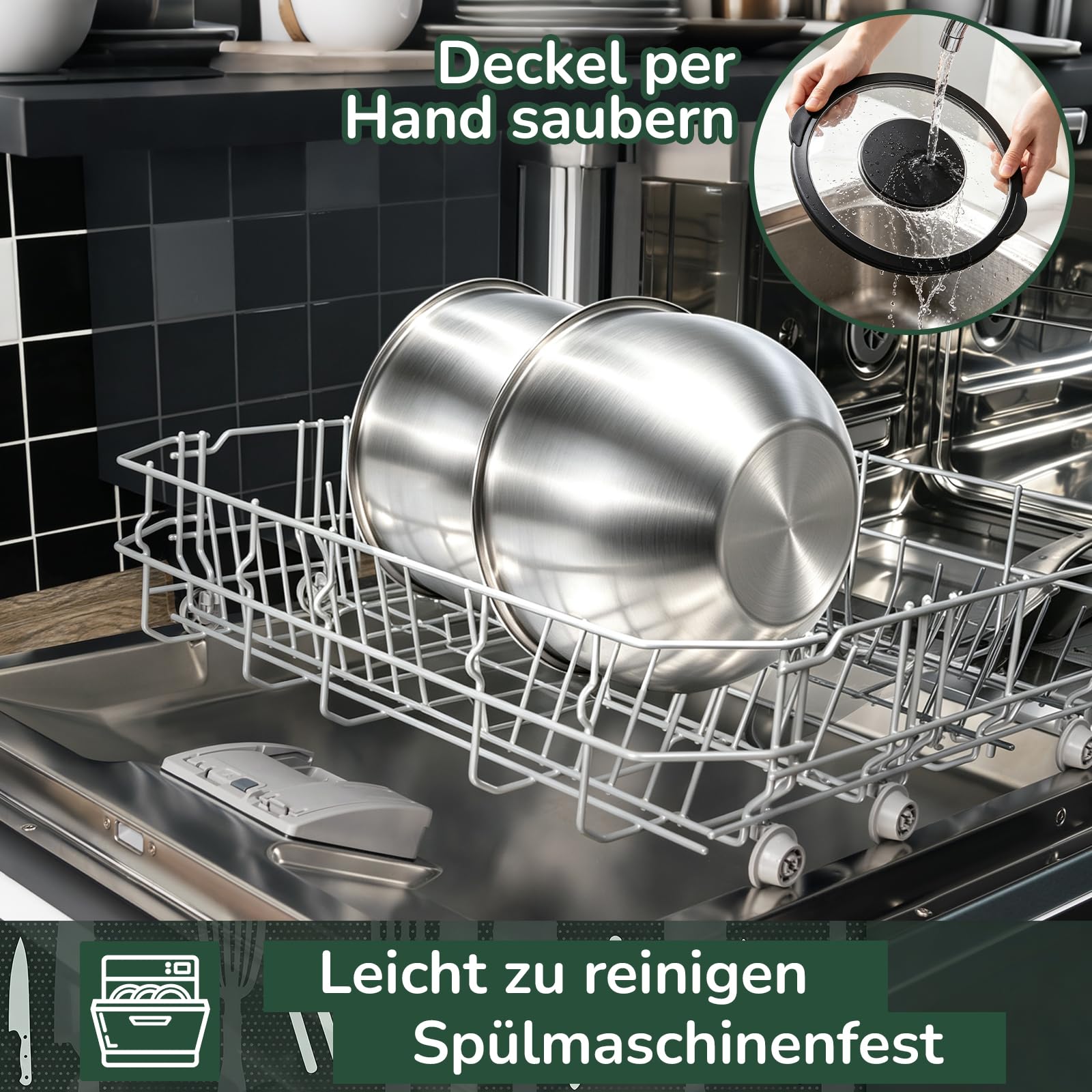 Salatschüssel mit Transparentem Deckel 5er Set - Edelstahl Rührschüssel aus stapelbar, 0,7l + 1,7l + 2,2l + 3,4l + 5,6l, Schüsselset zum Mischen & Servieren | Spülmaschinenfest | inkl.Reibe