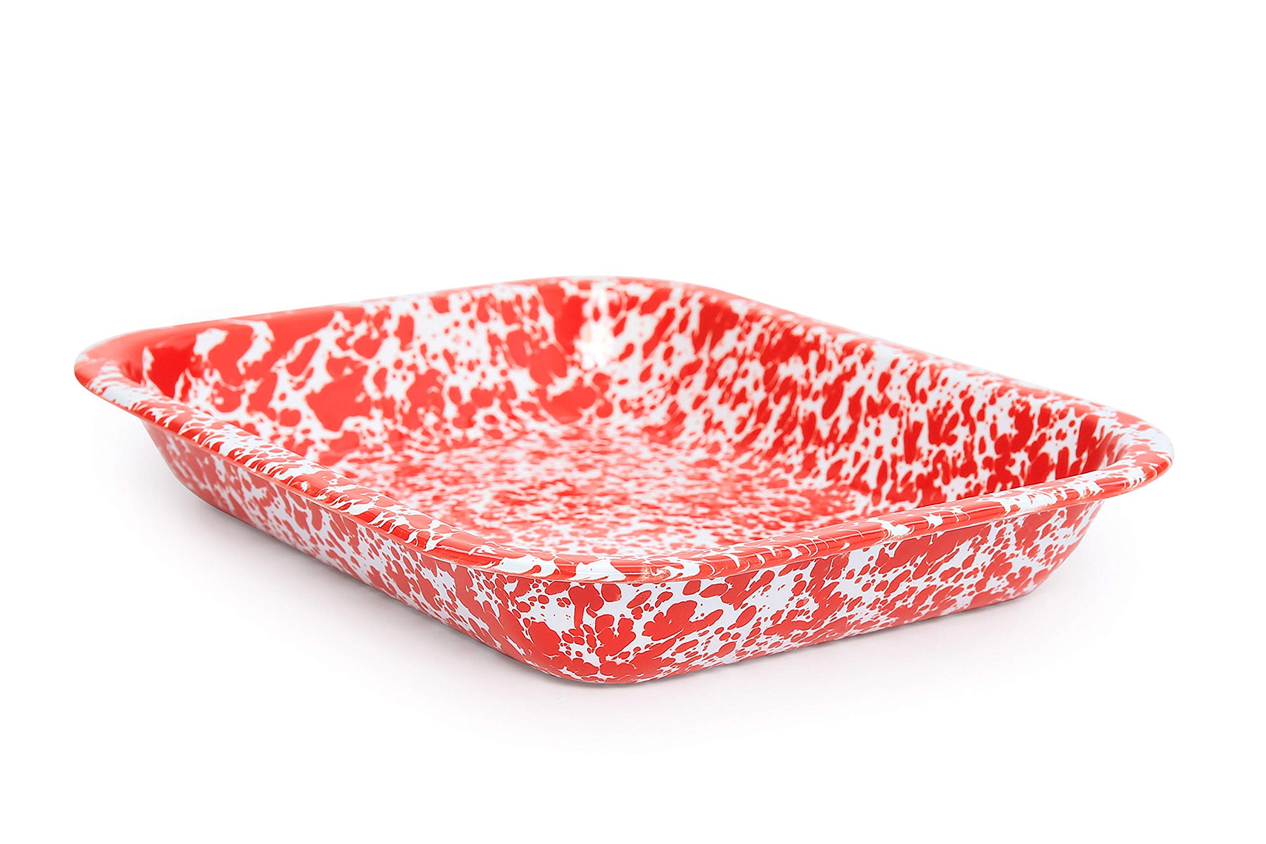 Crow Canyon Home Enamelware Small Open Roaster, 11.5 x 9.25 inches, Red/White Splatter (Single)