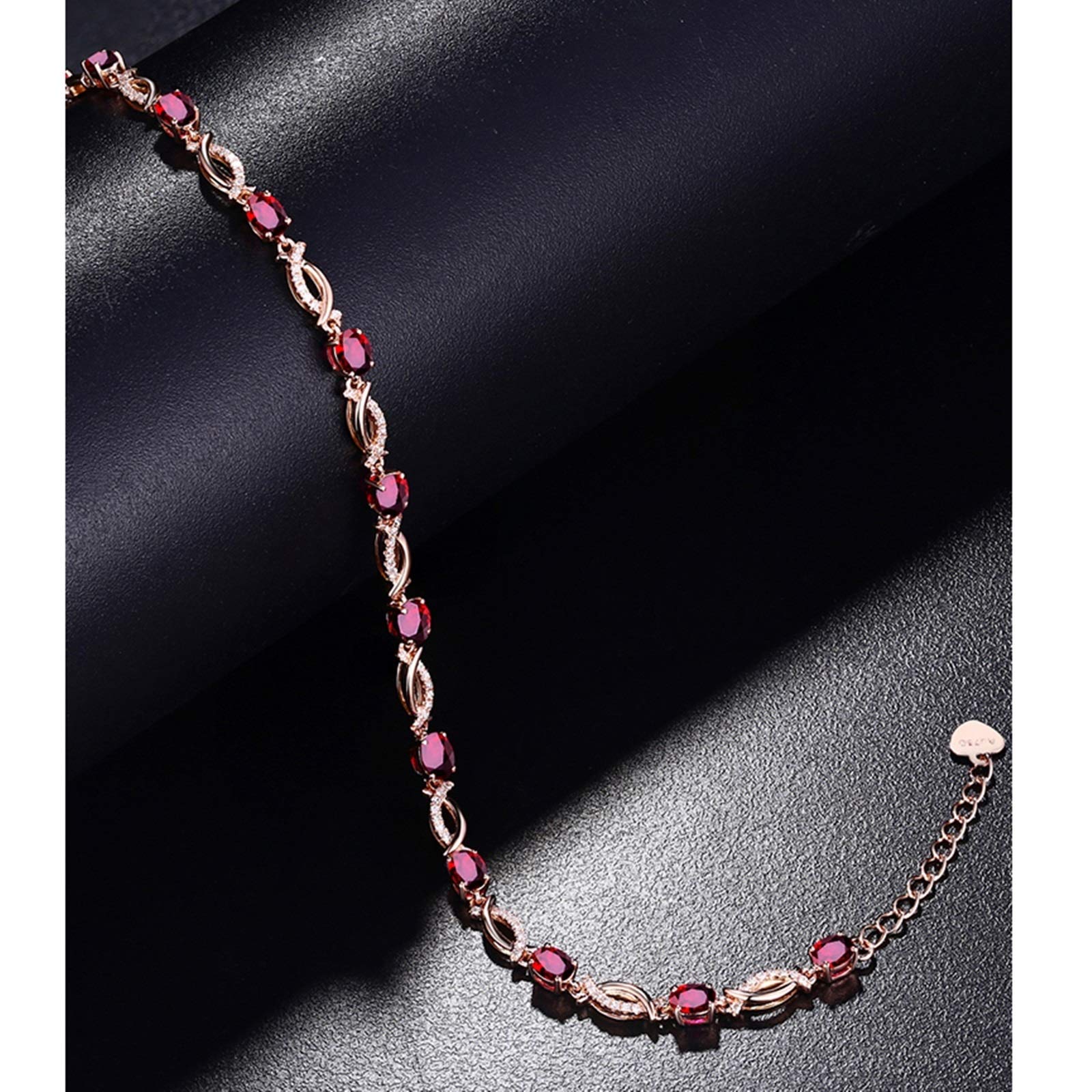 ZH1YFD Pulsera de Oro Rosa de rubí para Mujer, eslabón de Barra con Pulseras de rubí de 2,64 Quilates, joyería para Mujer de 16 + 2 CM