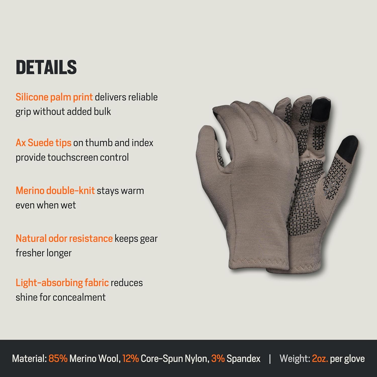 First Lite Rugged Wool Fleece Glove - Heavyweight Merino Wool Hunting Gloves with Silicone Grip and Touchscreen Compatible - Image 5
