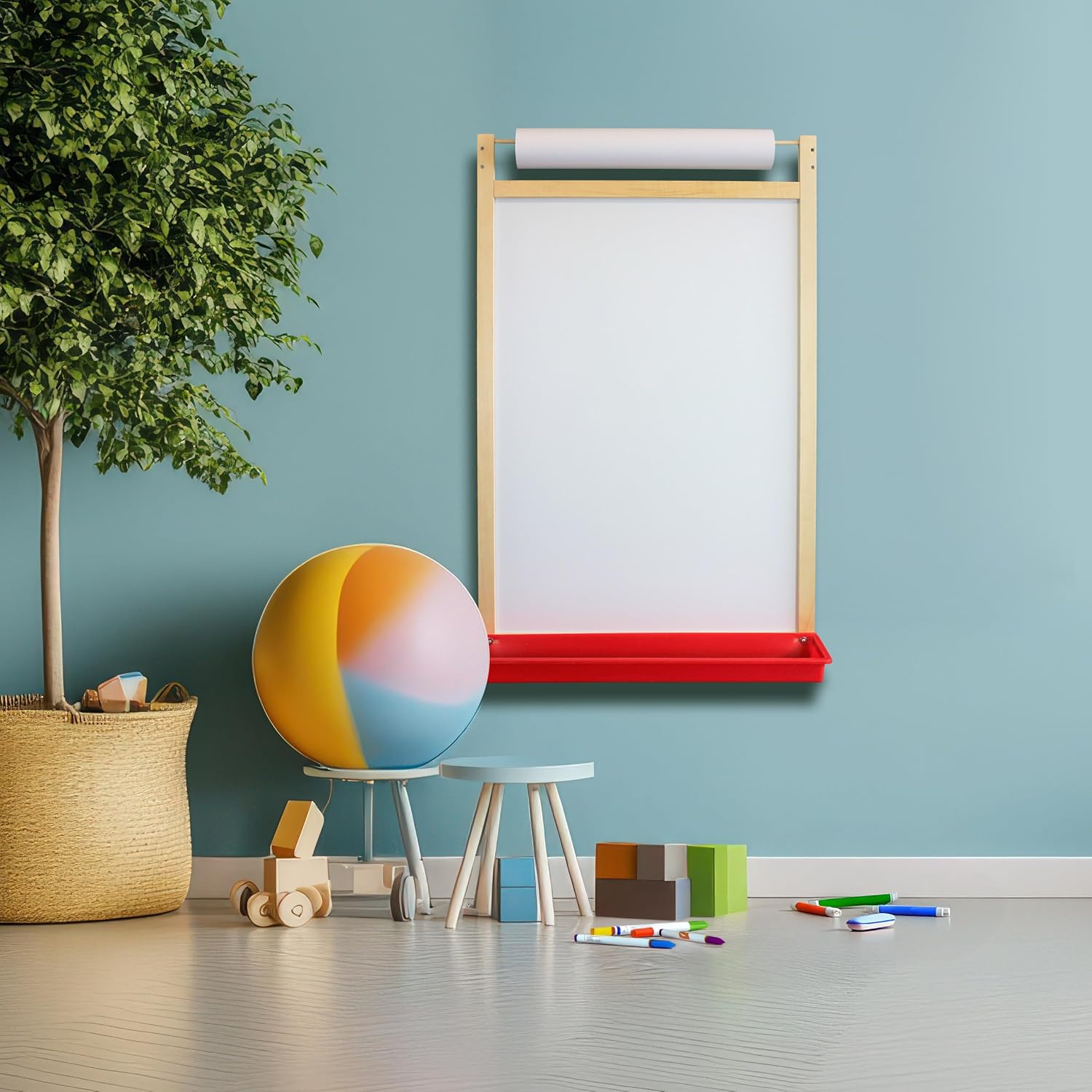 Magnetic Wall-Mounted Whiteboard with Paper Roll and Tray