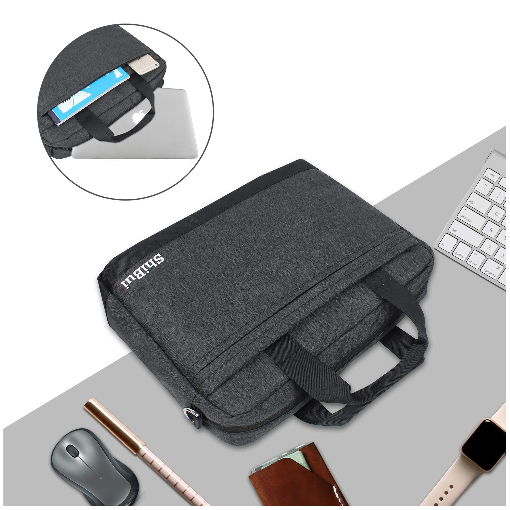 SHIBUI 15.6 inch Unisex Bag Cross Shoulder Messenger Bag for Man and Women with Detachable Shoulder Straps & Laptop Compartment (Black) 3