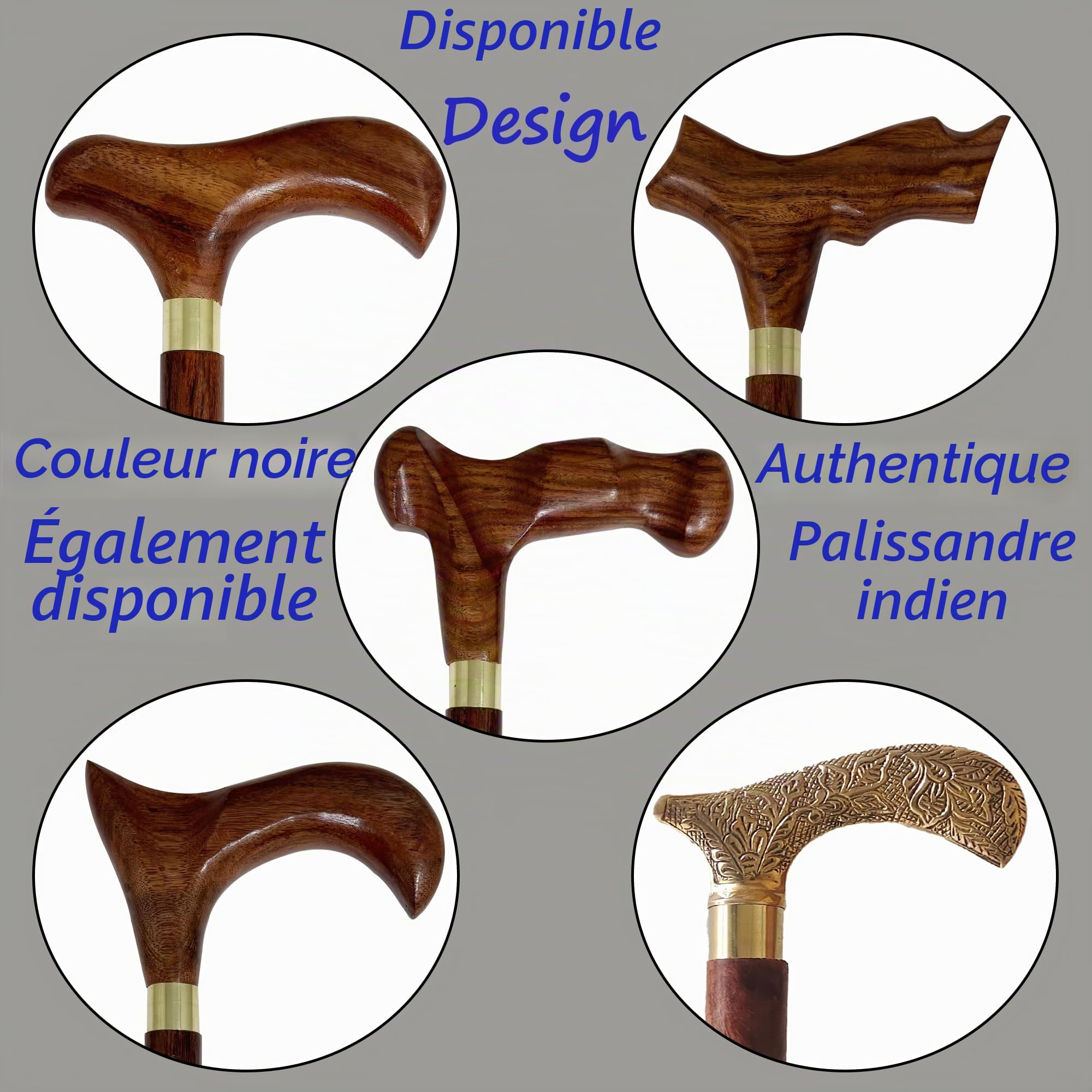 Canne de marche en bois faite à la main | Canne de marche avec poignée en laiton, 2 embouts en caoutchouc pour homme, femme, personnes âgées – 91,4 cm environ – Idée cadeau Galaxy Indiacraft
