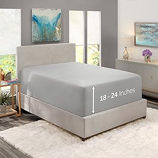 Nestl Extra Deep Pocket King Fitted Sheet, Light Grey Fitted Sheet King Size, 1800 Microfiber King Fitted Sheet Only, Soft King Bed Fitted Sheet Fits up to 24 Inch Mattress - King Size Fitted Sheets