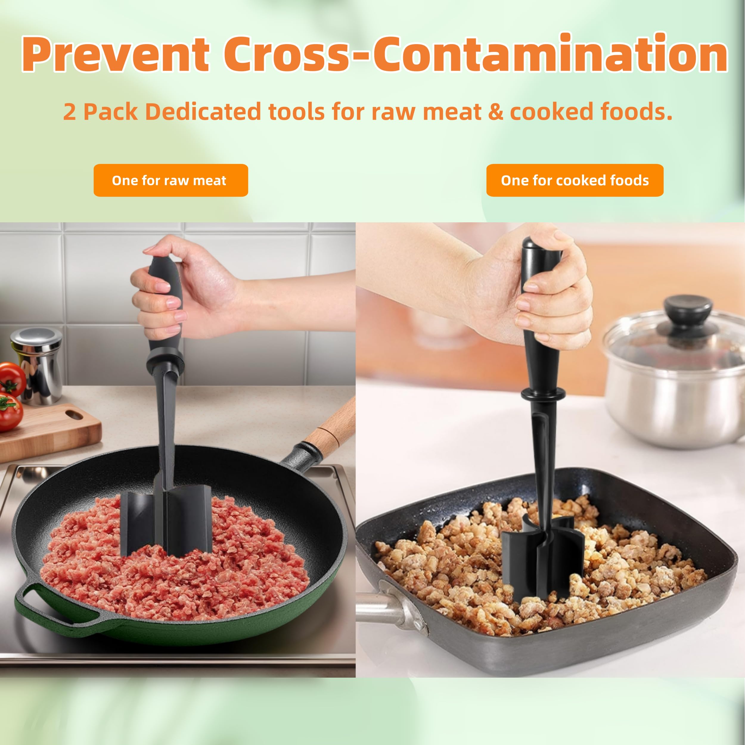 Mince Masher, 2PCS Ground Beef Meat Masher with 5-Blade Head, Versatile High-Temp Heat-Resistant Hamburger Meat Chopper - Image 4