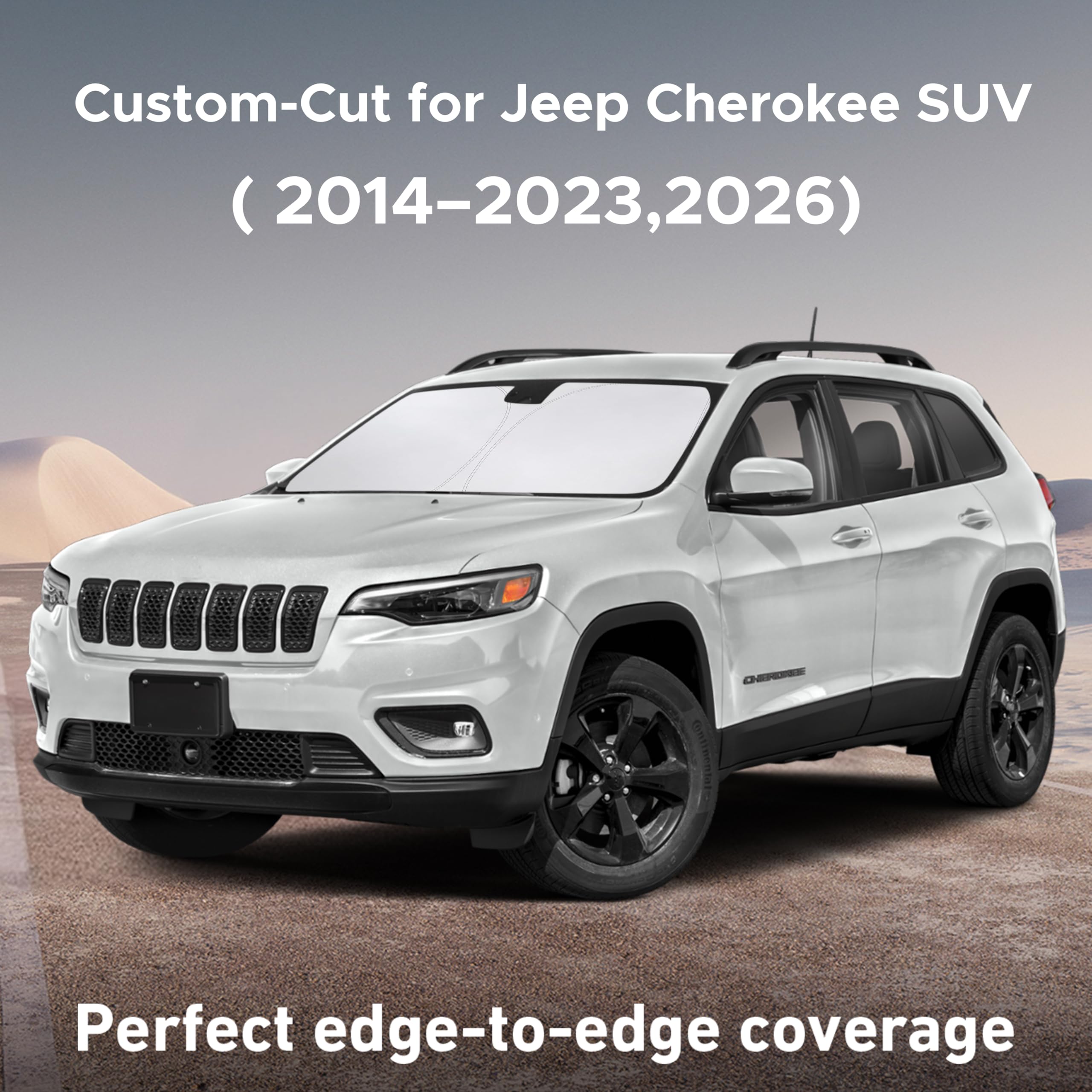 EcoNour Windshield Sunshade Compatible for Jeep Cherokee SUV (Not for Jeep Grand Cherokee) 2014-2021 2022 2023, 2026, Sun Visor for Front Window Sun Shade Cover, UV Heat Protector, Car Accessories