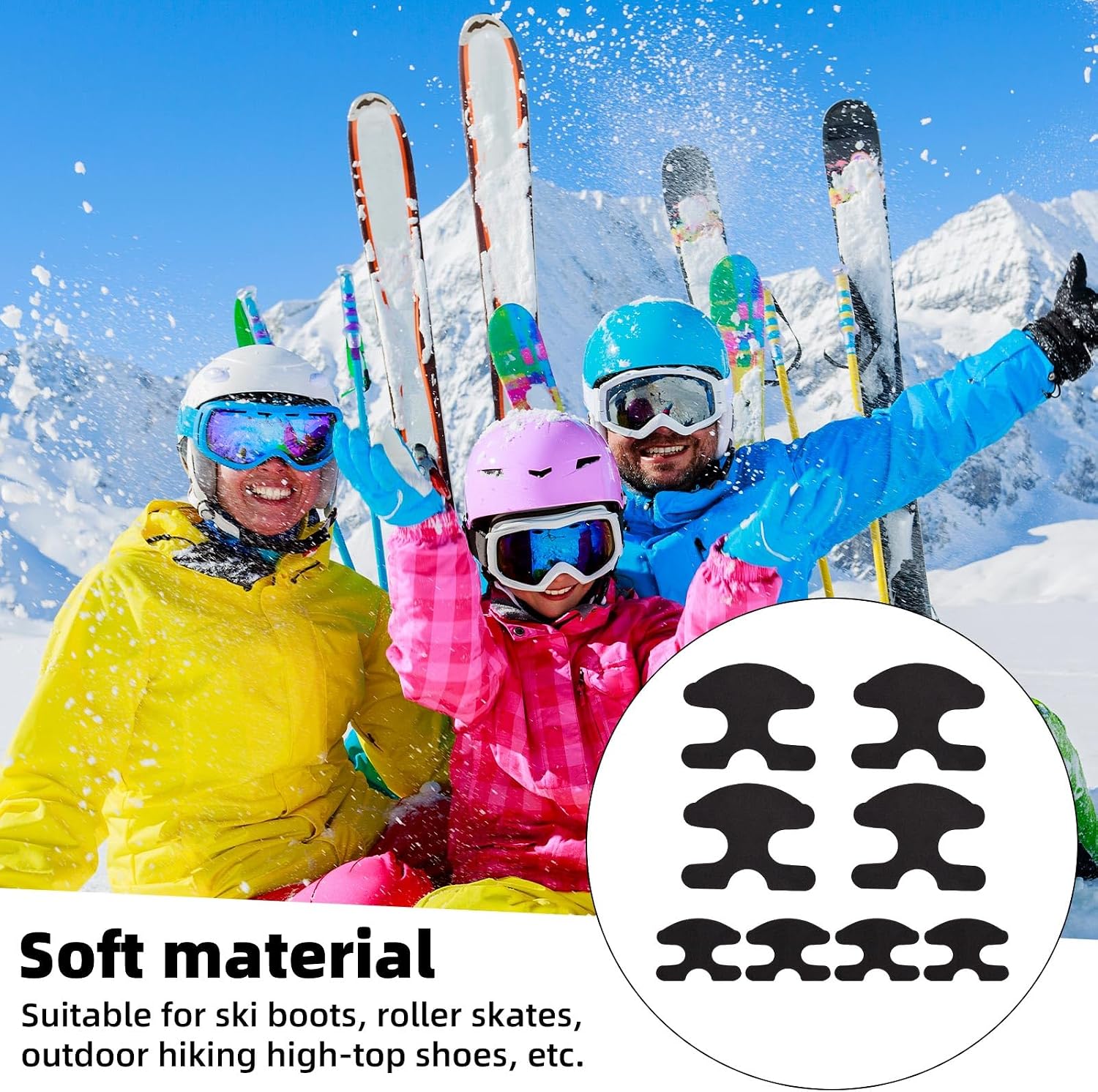 8pcs Ski Snowboard Boots Pads, Black Ski Boot Fitting Foam Heel Wrap Skiing Guards Inserts Insulators Protector for Reducing Ankle Hurt Accessories