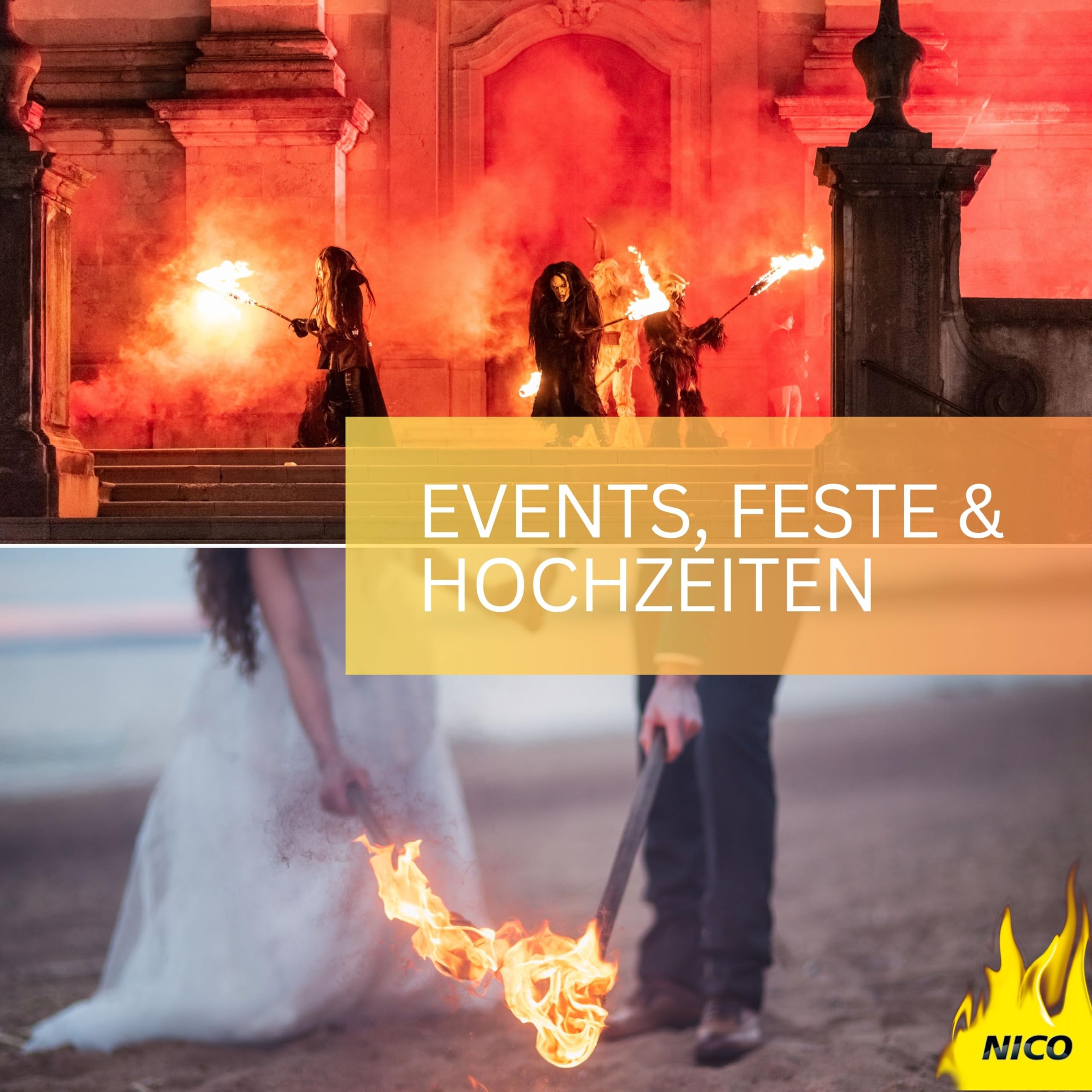 10 Stück Wachsfackeln, Brenndauer 60 Min. I hochwertige Fackeln aus Wachs mit Handschutz I Garten-Fackel für Outdoor Party, Event, Nacht-Wanderung