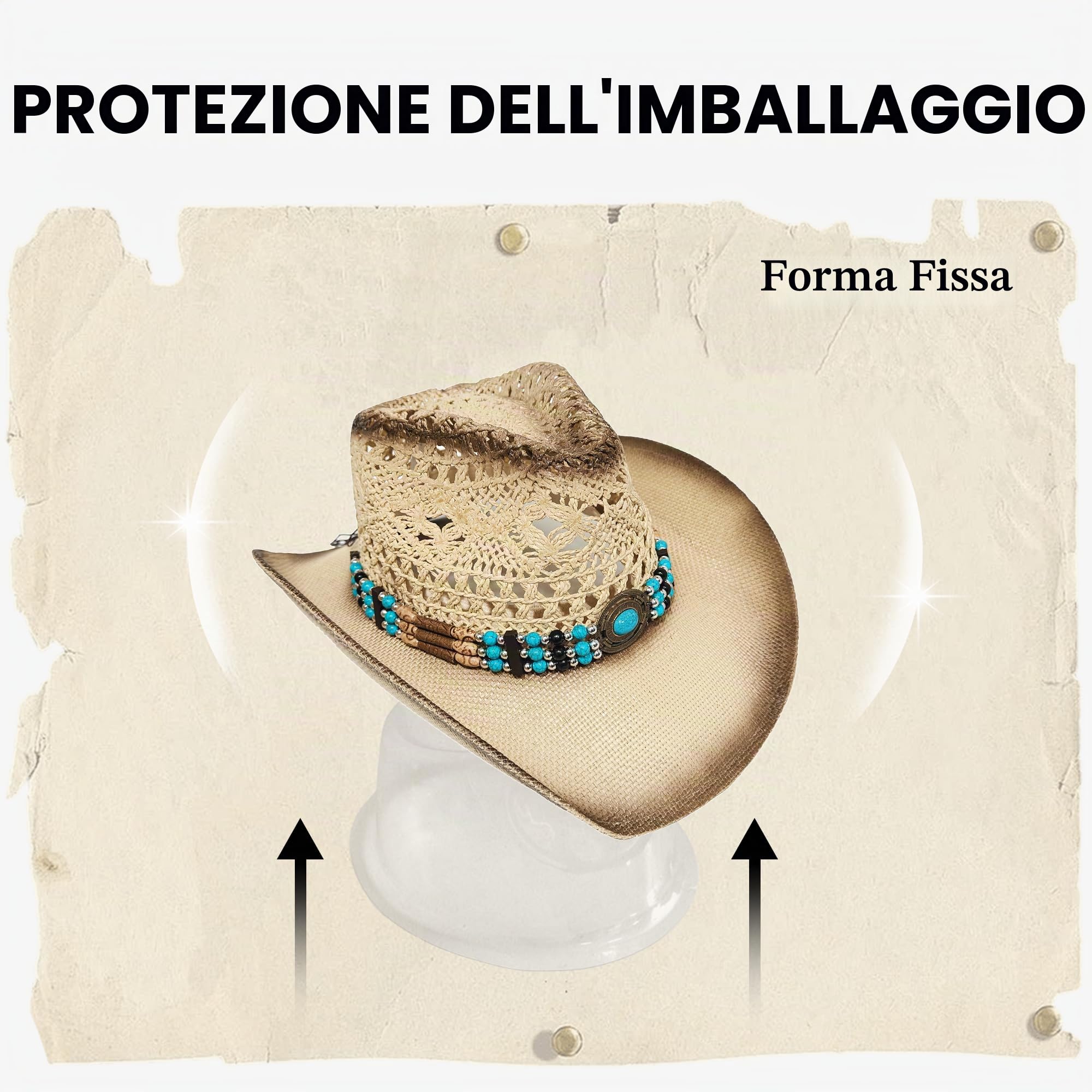 Wildarms Cappello da cowboy in paglia occidentale, traspirante, cappello estivo a trama aperta, per esterni, rodeo e festival