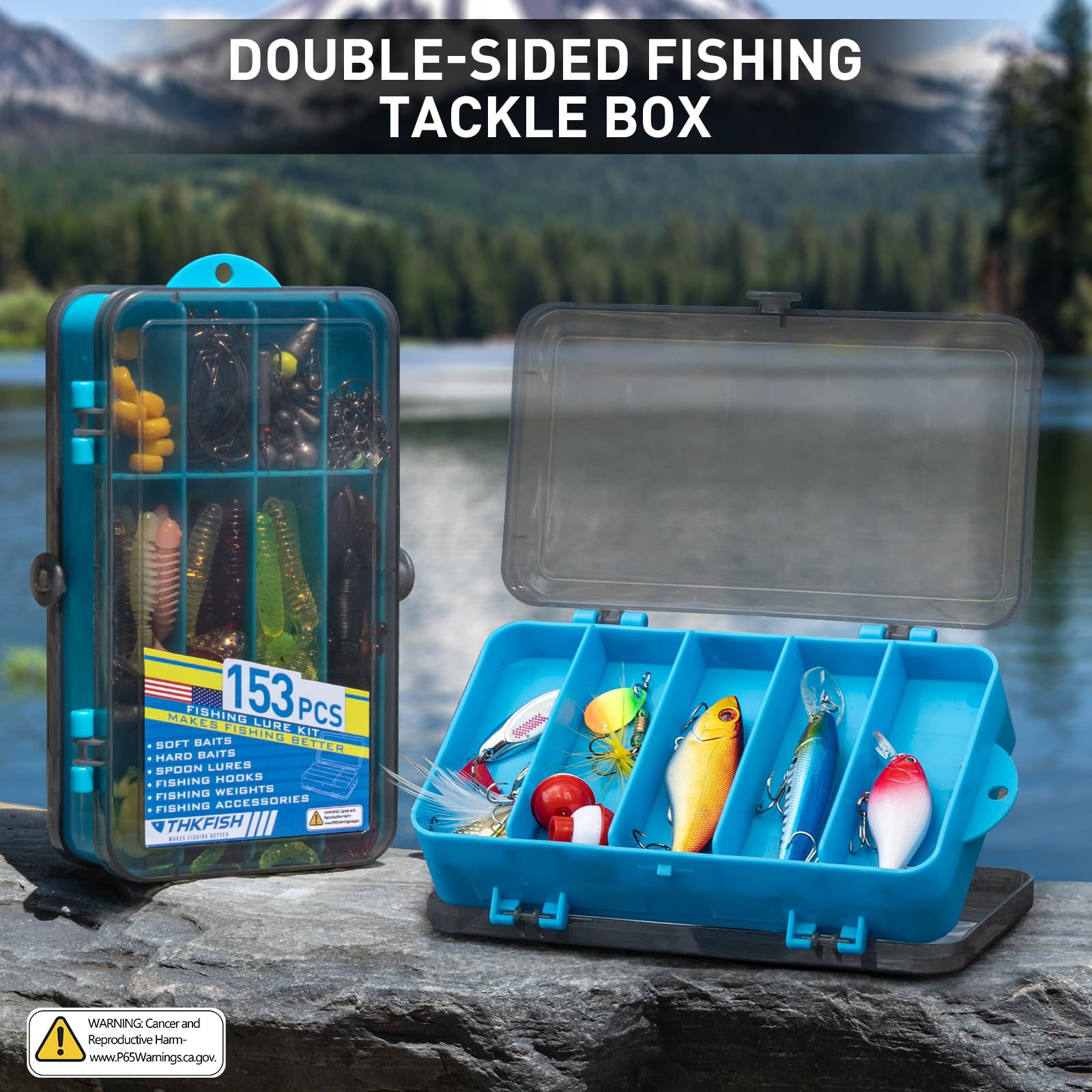 THKFISH Kit de señuelos de pesca, caja de aparejos de 153 piezas con aparejos incluidos señuelos spinning mar, cucharillas pesca, pesca accesorios de trucha de lubina
