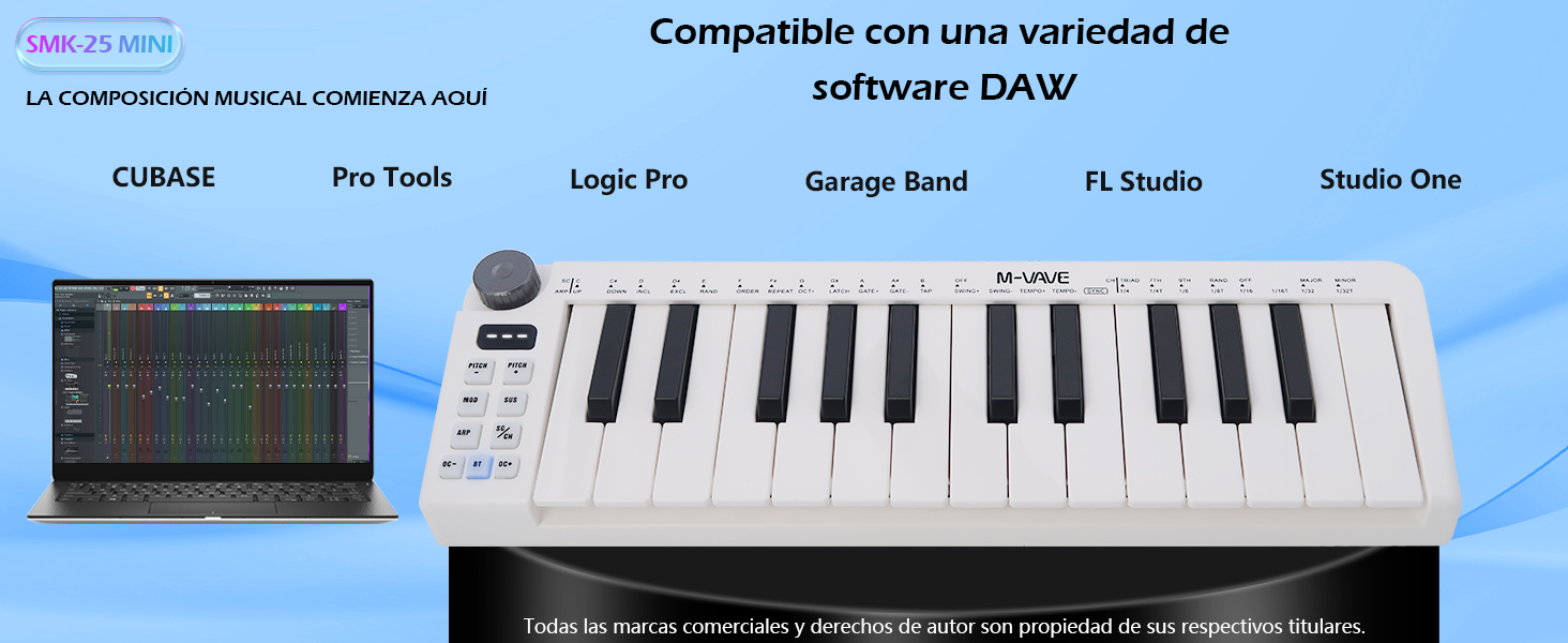 M-VAVE Teclado MIDI de 25 teclas, Mini teclado, creador de ritmos