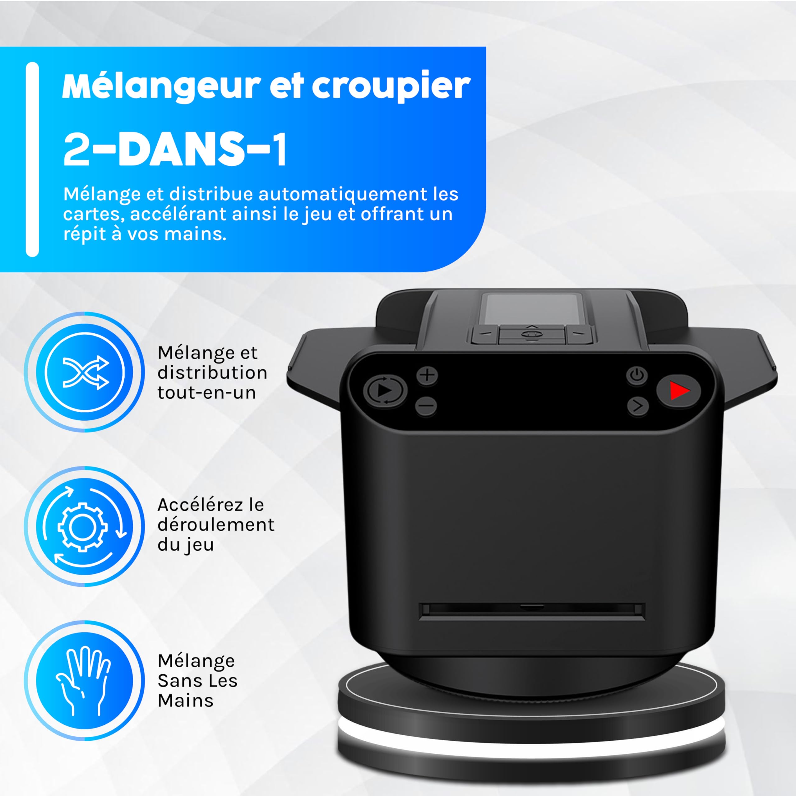 Mélangeur de Cartes Automatique avec Distribution | Rechargeable USB, Silencieux & Rapide | Idéal Poker, Blackjack et Jeux de Cartes