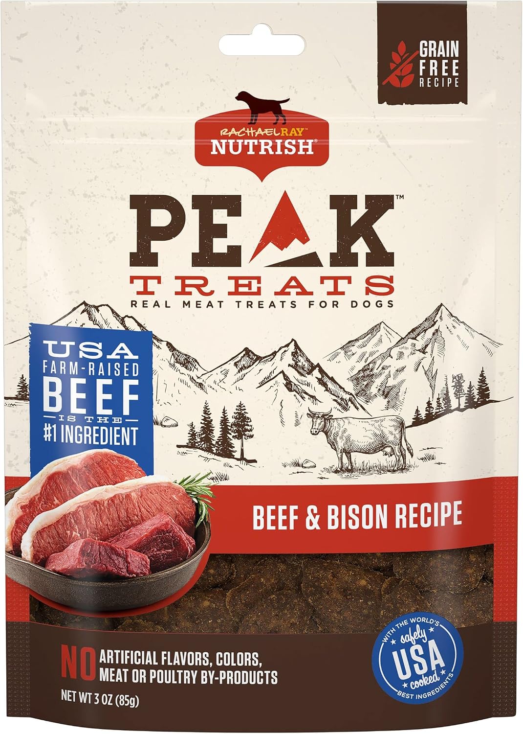 Rachael Ray Nutrish PEAK Dog Treats, Beef and Bison Recipe, 3 Ounces (Pack of 8), Grain Free