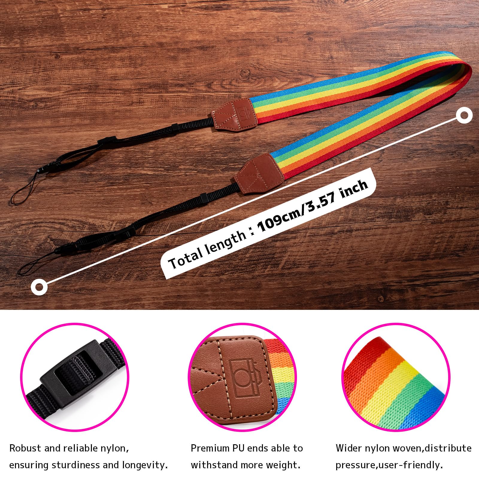 VOVMOEYA Clear Protective Case Compatible with Fujifilm Instax Mini SE,Carrying Case Bag for Fuji Instax Mini SE Instant Camera PC Cover with Photo Storage Pocket & Nylon Rainbow Strap - Image 4