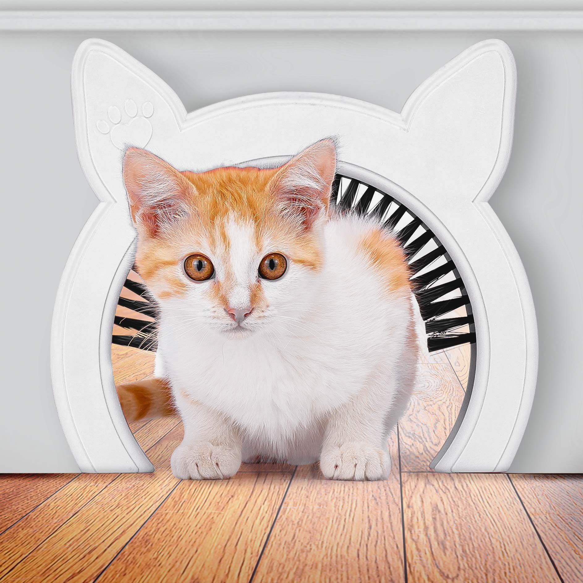 PAWSM Cat Door Removable Brush Grooms Kitty | Hides Litter Box from Kids and Dog | Cat Doors for Interior Doors |