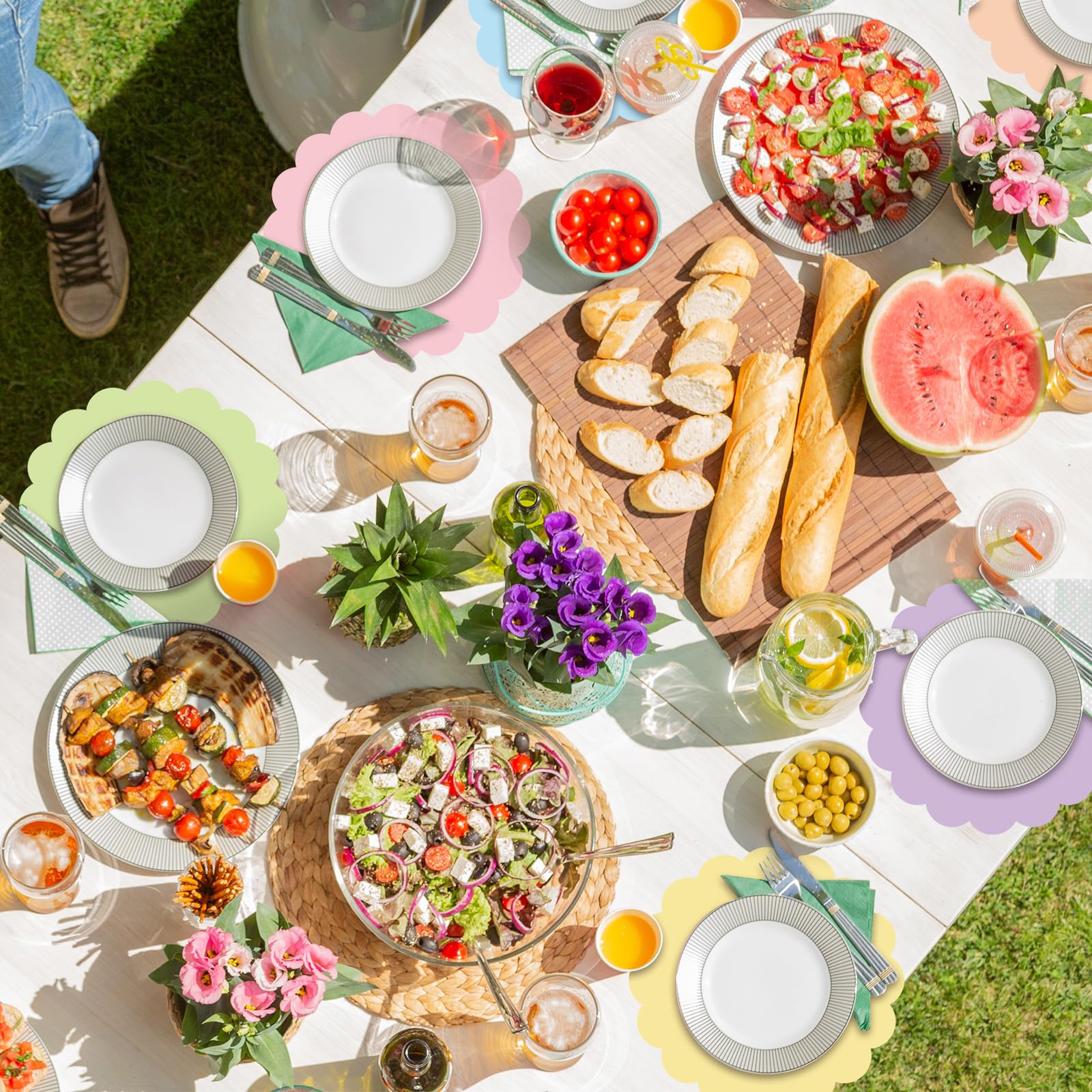 FYSUIMU 60 Stück pastellfarbene Platzsets aus Papier, gewellt, 34,9 cm, bunt, Einweg-Tischsets für Geburtstag, Hochzeit, Party, Abendessen, Tischset