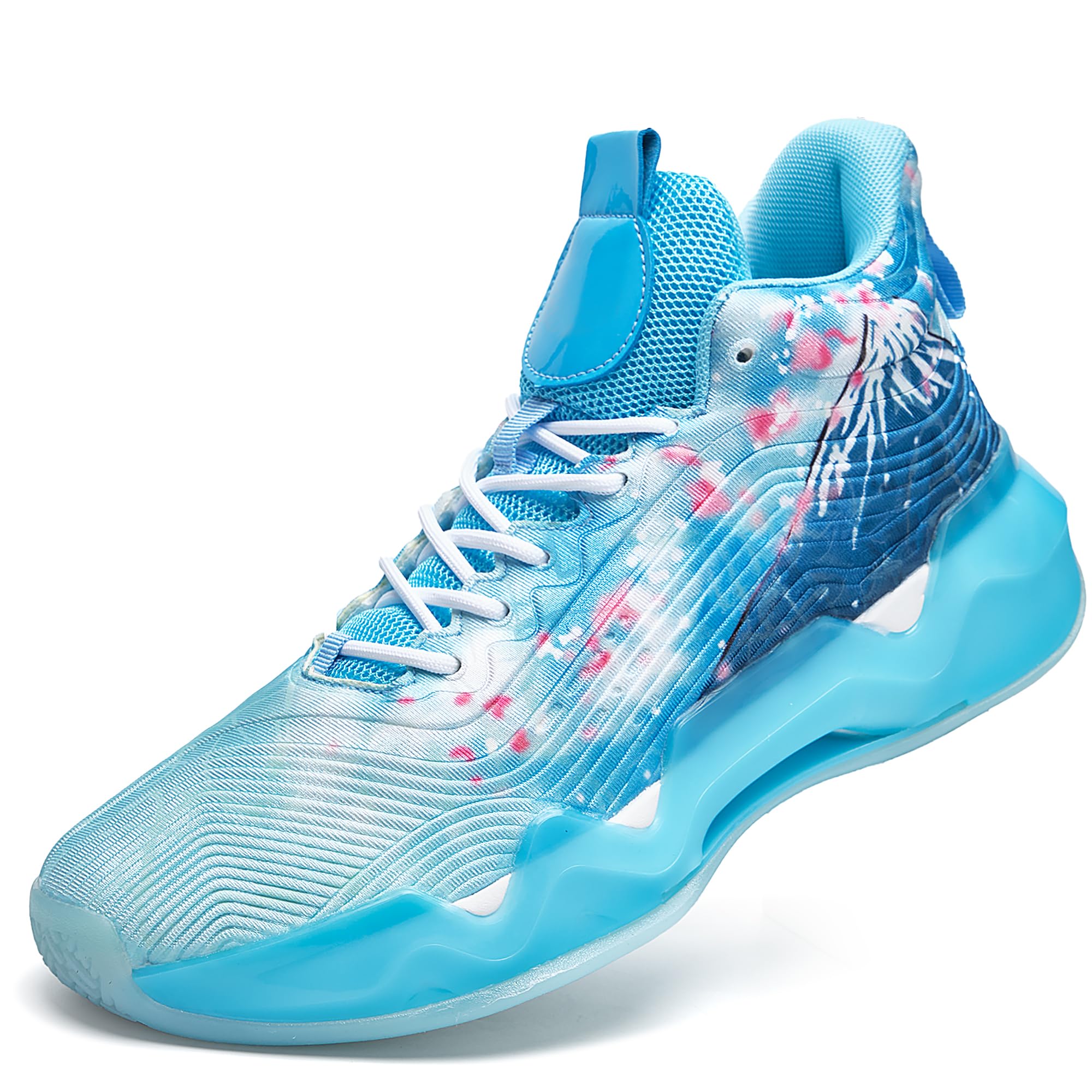 kniaiwx Men Graffiti Basketball Shoes High-Top Sports Shoes Anti-Slip Rubber Soles Indoor Outdoor Sports Running Training Streetwear Blue Size 10.5