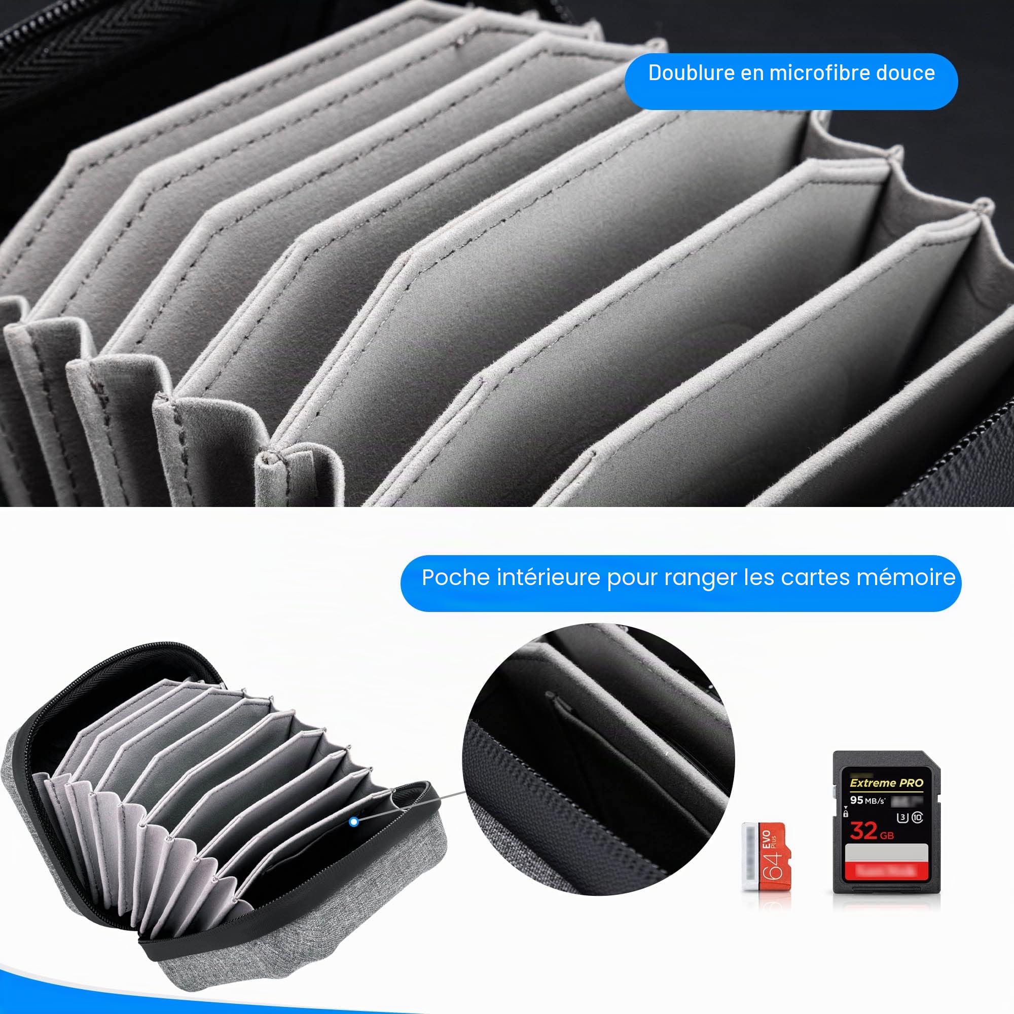 JJC Étui étanche pour 10 filtres Ronds de diamètre jusqu'à 95 mm - Doublure de Protection pour Filtre - Pochette de Transport avec Chiffon de Nettoyage en Microfibre