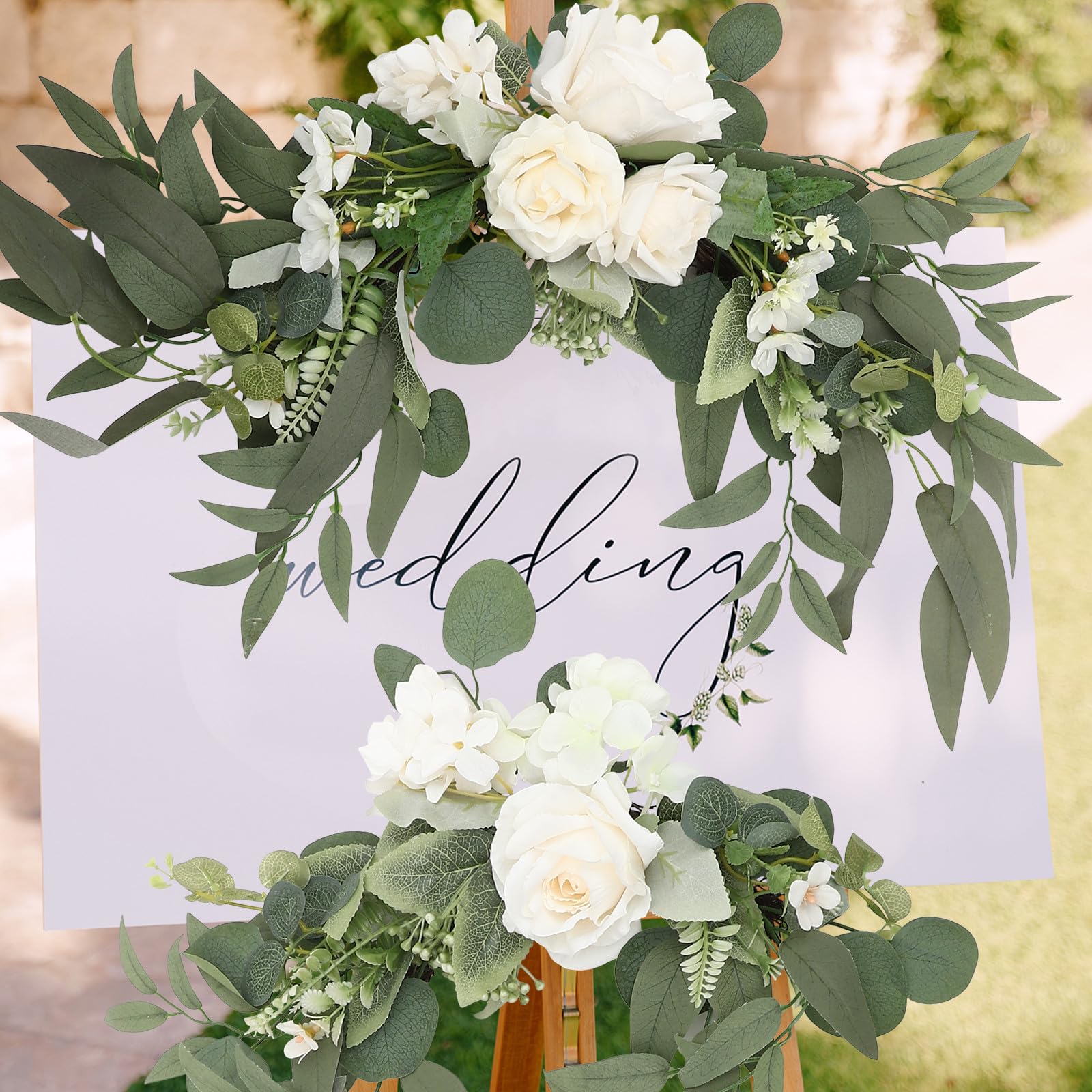 PACKOVE Künstlicher Blumenbogen aus Stoff in Weiß mit Langlebiger und Pflegeleichter Blumengirlande zur Dekoration für Hochzeitsbögen und Empfangsszenen