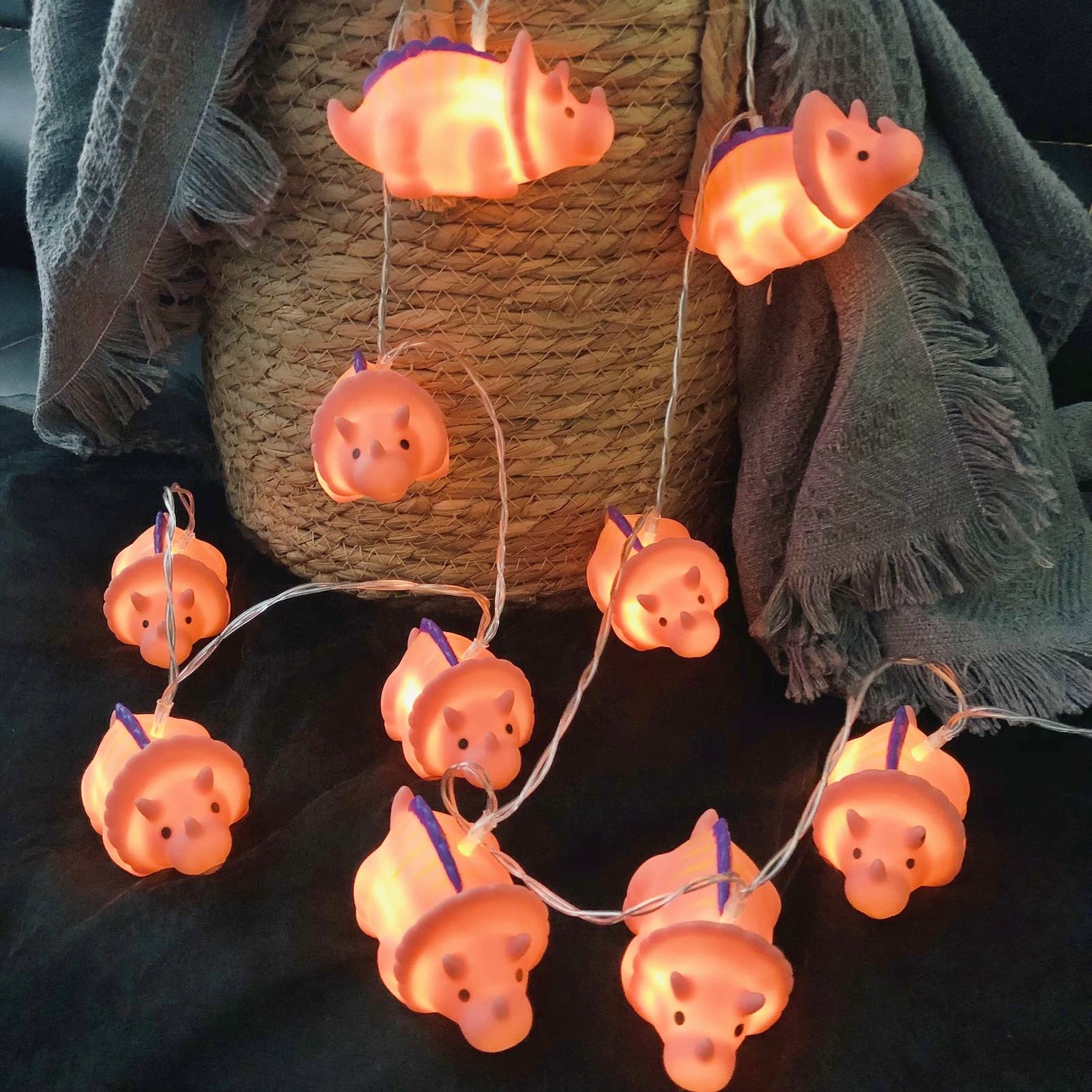 Riaxuebiy Cute Dinosaur String Lights Battery Operated Dinosaur Shape Fairy Lights Triceratops Night Light for Bedroom Birthday Kindergarten Christmas Pink Decor (1.65m/10led, Pink Triceratops)
