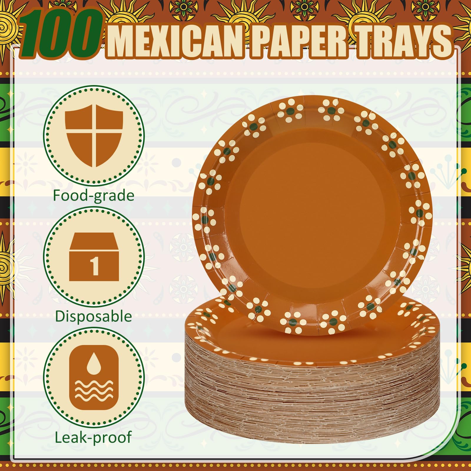 Yungyan 100 platos de fiesta Cielito Lindo de 7 pulgadas, platos de barro, mexicanos, platos de papel, baby shower, taco, suministros de fiesta, plato mexicano, terracota, flor, arcilla, cerámica