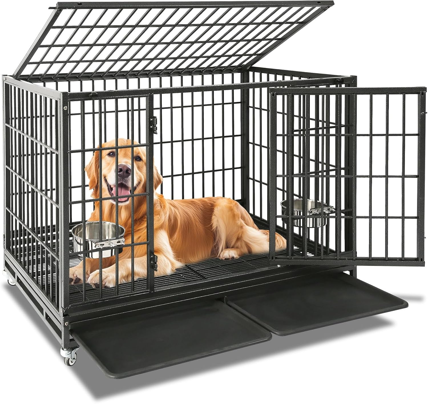 Chillbonmaykisin Jaula indestructible para perros de 48 pulgadas, puerta doble, jaula para perros de alta ansiedad, perrera para perros a prueba de