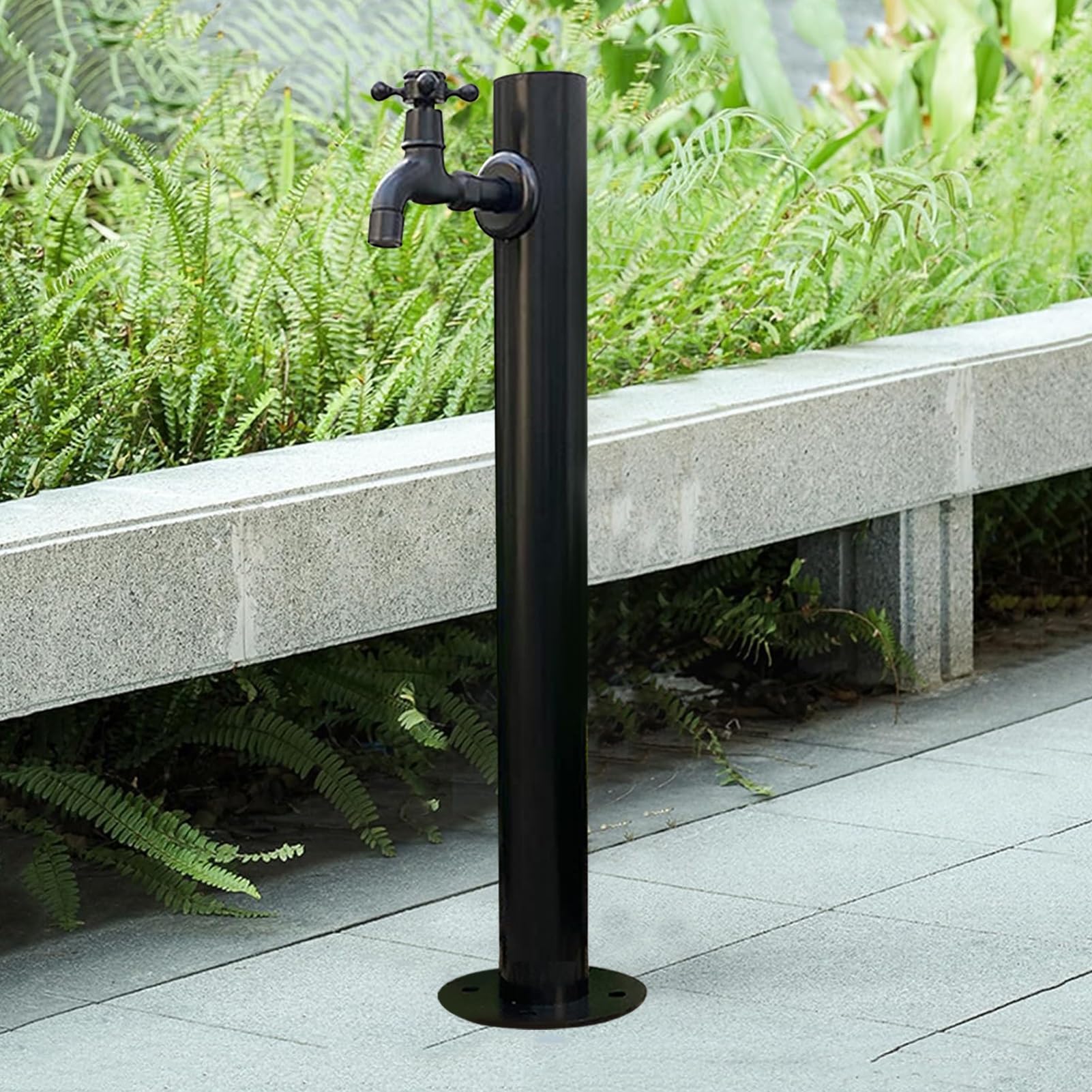 Hamankim 304 Stainless Steel Standing Water Tap, Summer Cylindrical Vertical Water Column with Faucet, Freestanding Outdoor Hydration Source for Irrigation/Washing, Black(Height: 95cm/37.4in)