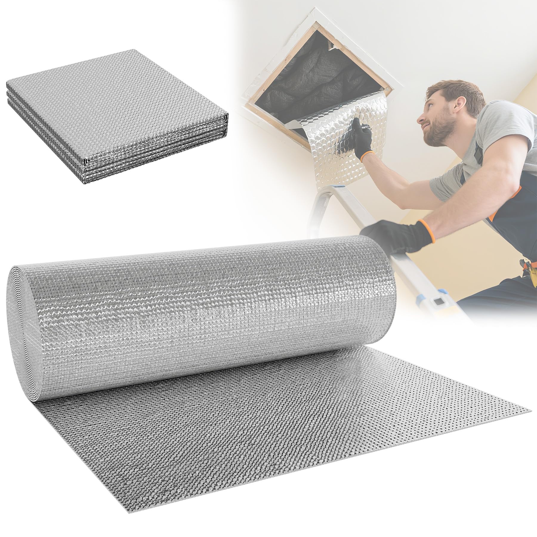 Froadp 1x30m Foglio Isolante Riflettente a Doppio Strato in Alluminio per Riscaldamento, Riflettente per Termosifoni, Isolamento per Tetto, Pareti e Pavimenti, Mantenimento del Calore