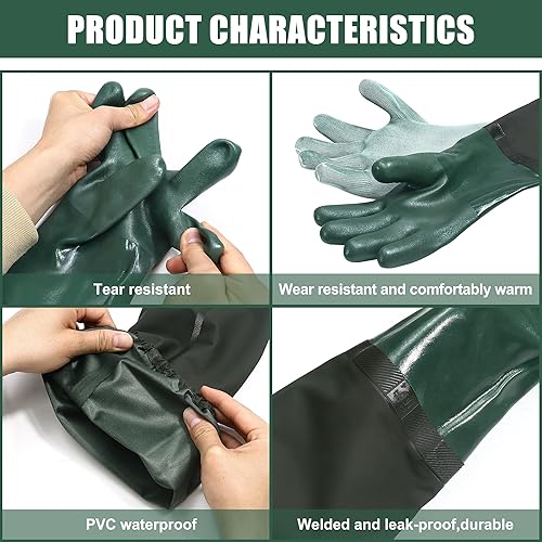 Miniatura 3 de Guantes de estanque de brazo completo de 27 pulgadas, guantes reutilizables largos y resistentes con forro de algodón, guantes protectores de látex