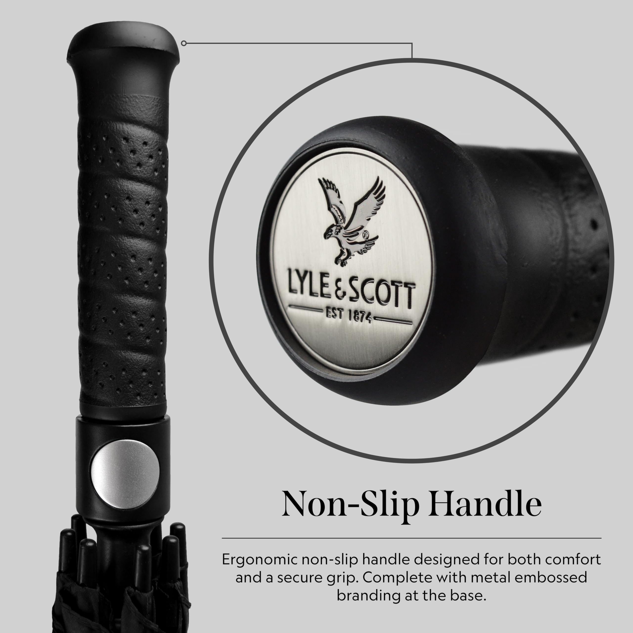 Lyle and Scott 157,7 cm Golfschirm – Doppel-Baldachin-Design, winddichter Regenschirm mit leichtem Fiberglas-Schaft, Doppeldach Golfschirm, Schutzhülle – unverzichtbares Golfzubehör