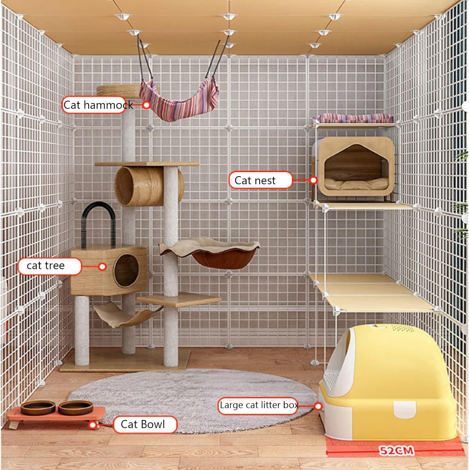 Cat Houses Pet Enclosure Homey Pet Cage, Collapsible Pet Kennels, Large Exercise Place for Pet, Cat Villa for Kitten Guinea Pig, Bunny and Chinchilla Ideal for 1-6 Cats (Black C)